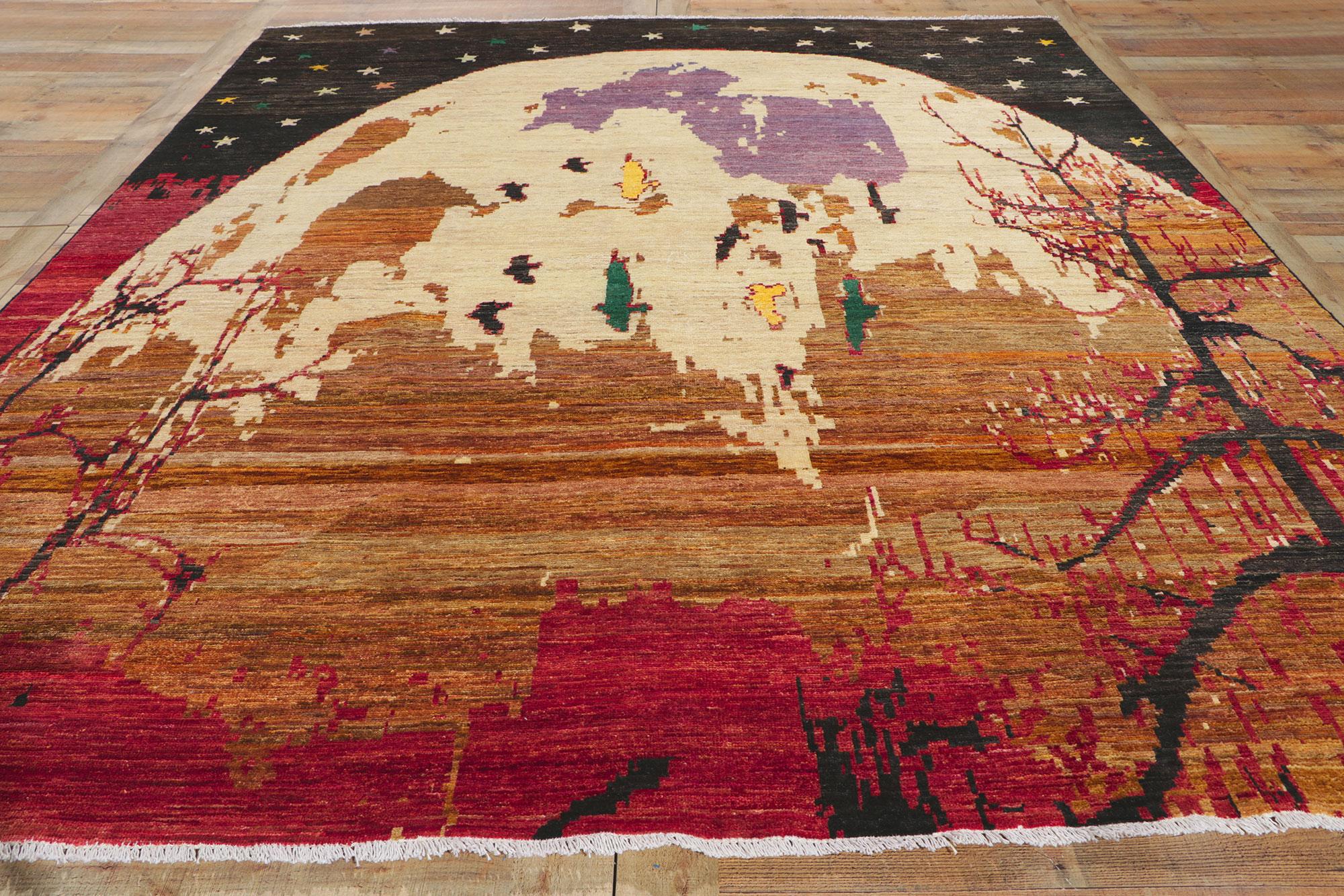 Hand-Knotted New Nature-Inspired Lunar Descent Biophilic Carpet with Modern Style For Sale