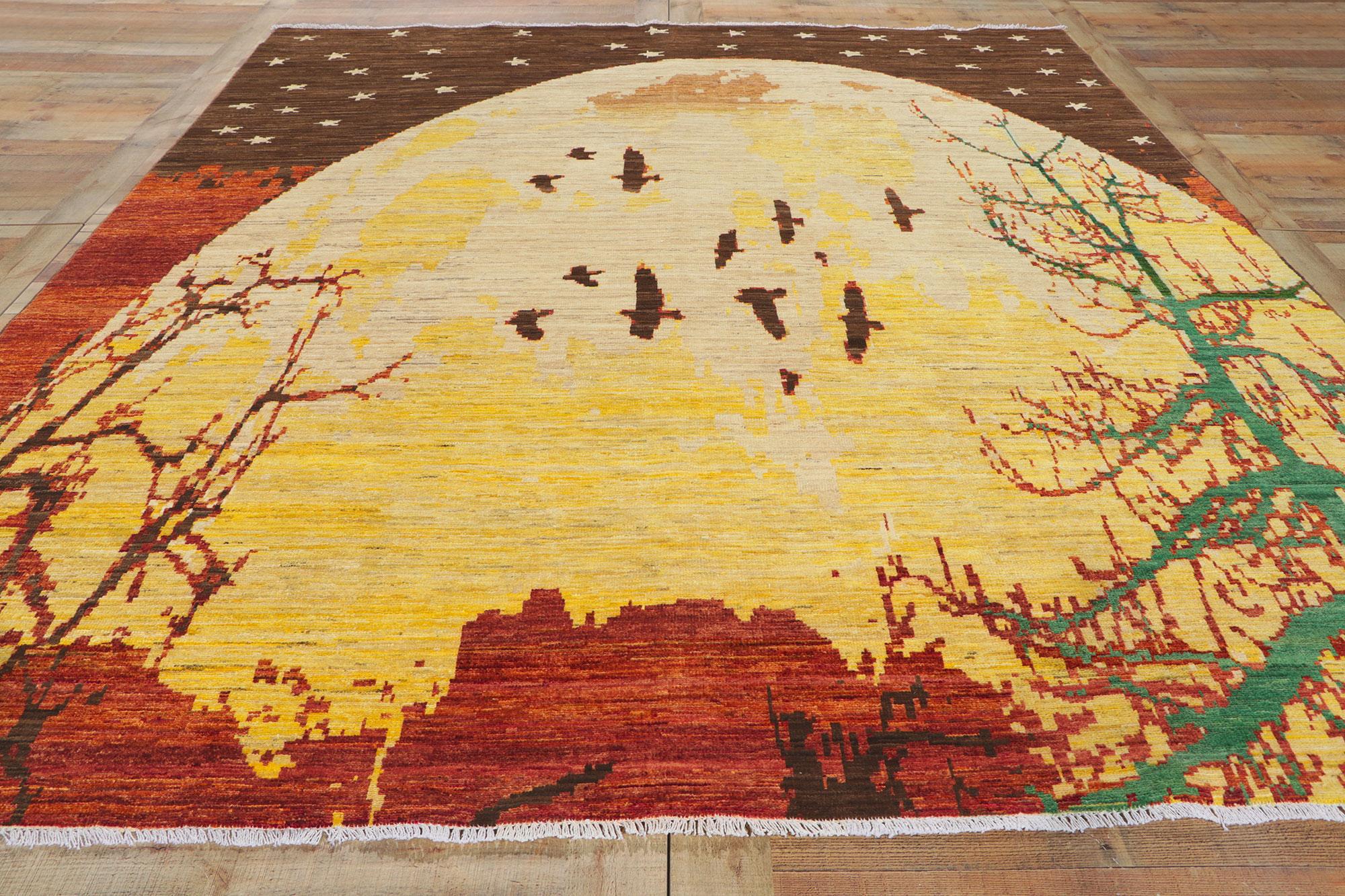 Hand-Knotted New Nature-Inspired Gilded Ascent Biophilic Carpet with Modern Style For Sale