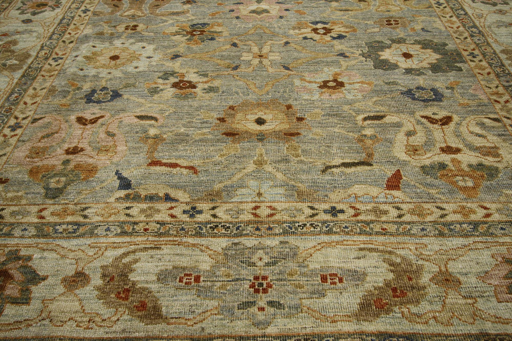 60700, New Contemporary Turkish Oushak Rug with Transitional Beach House Coastal Style. With transitional style and harmonious hues, this modern Turkish Oushak rug keeps the eyes entertained, but it is still calm and soothing. The Turkish Oushak rug