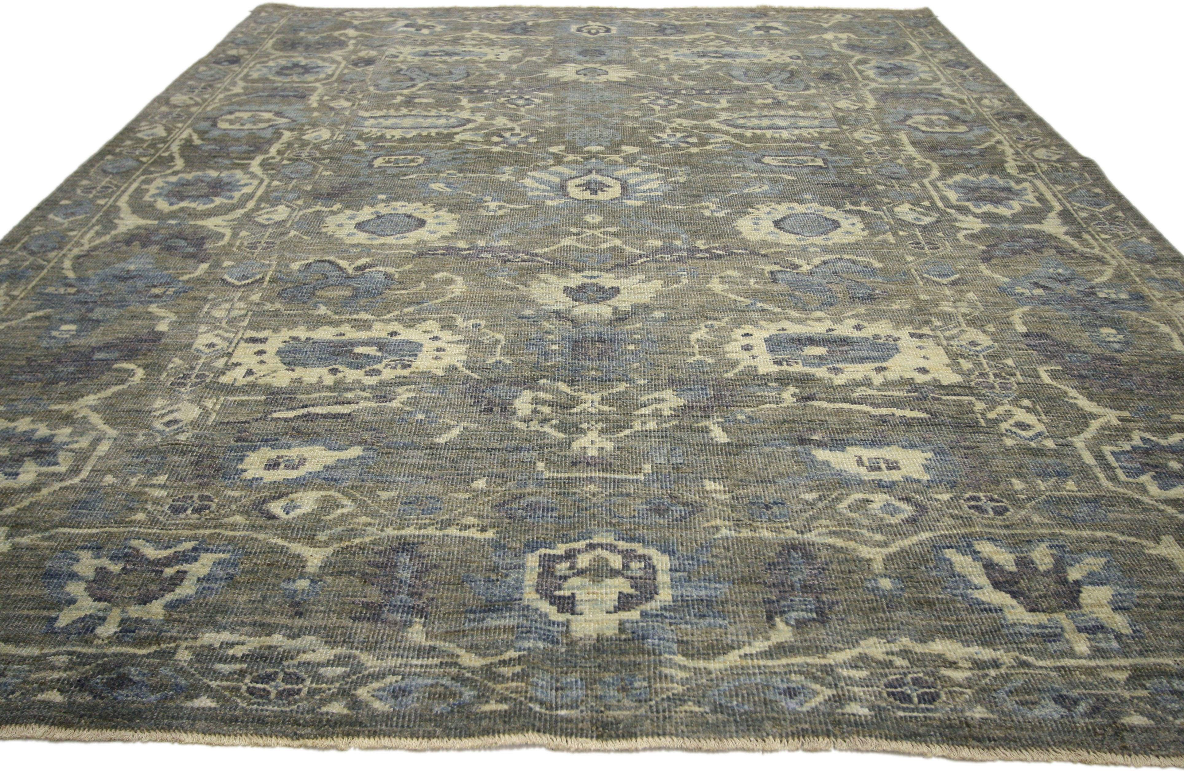Hand-Knotted New Turkish Oushak Area Rug with Modern French Neoclassical Style For Sale