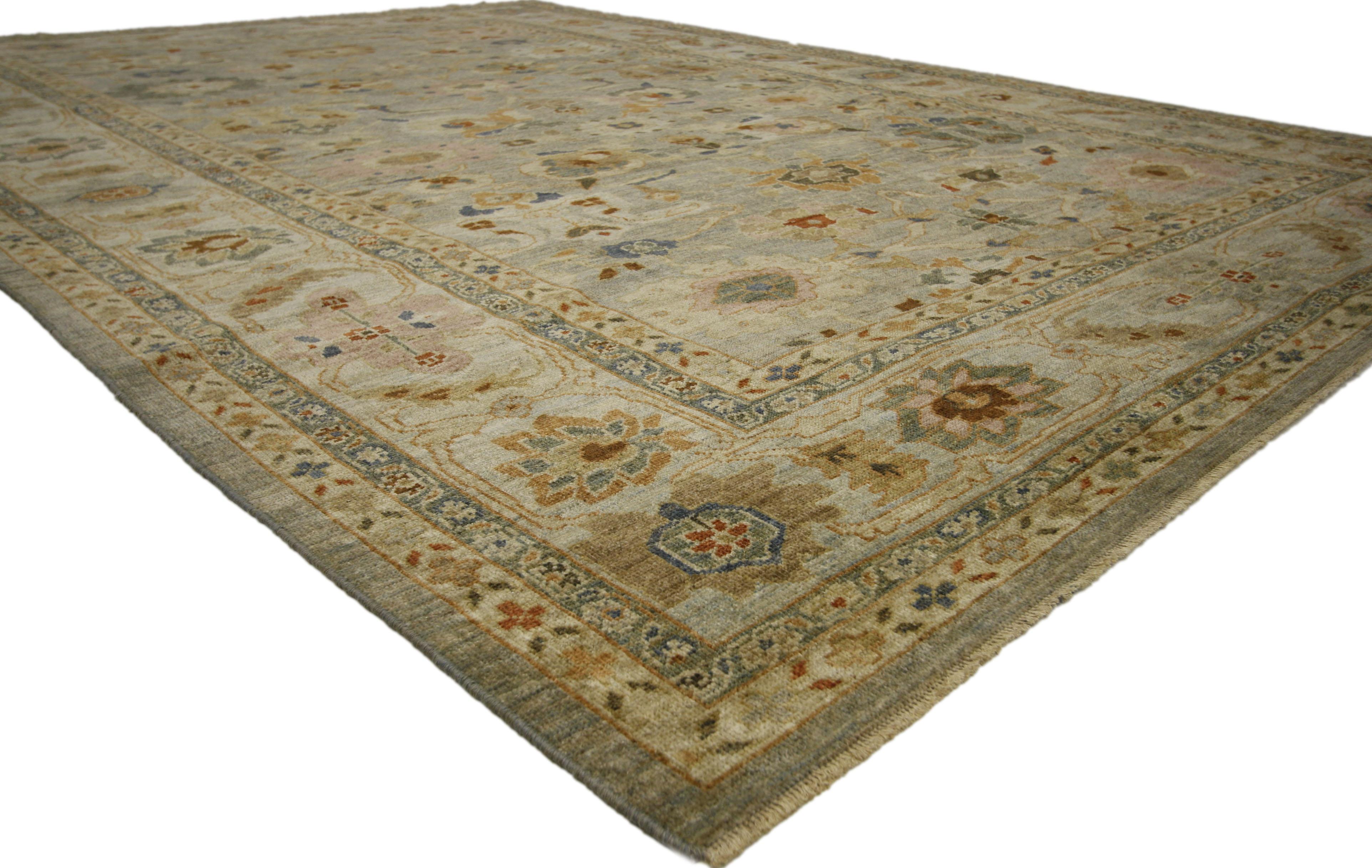 New Contemporary Turkish Oushak Rug with Transitional Beach House Coastal Style In New Condition For Sale In Dallas, TX