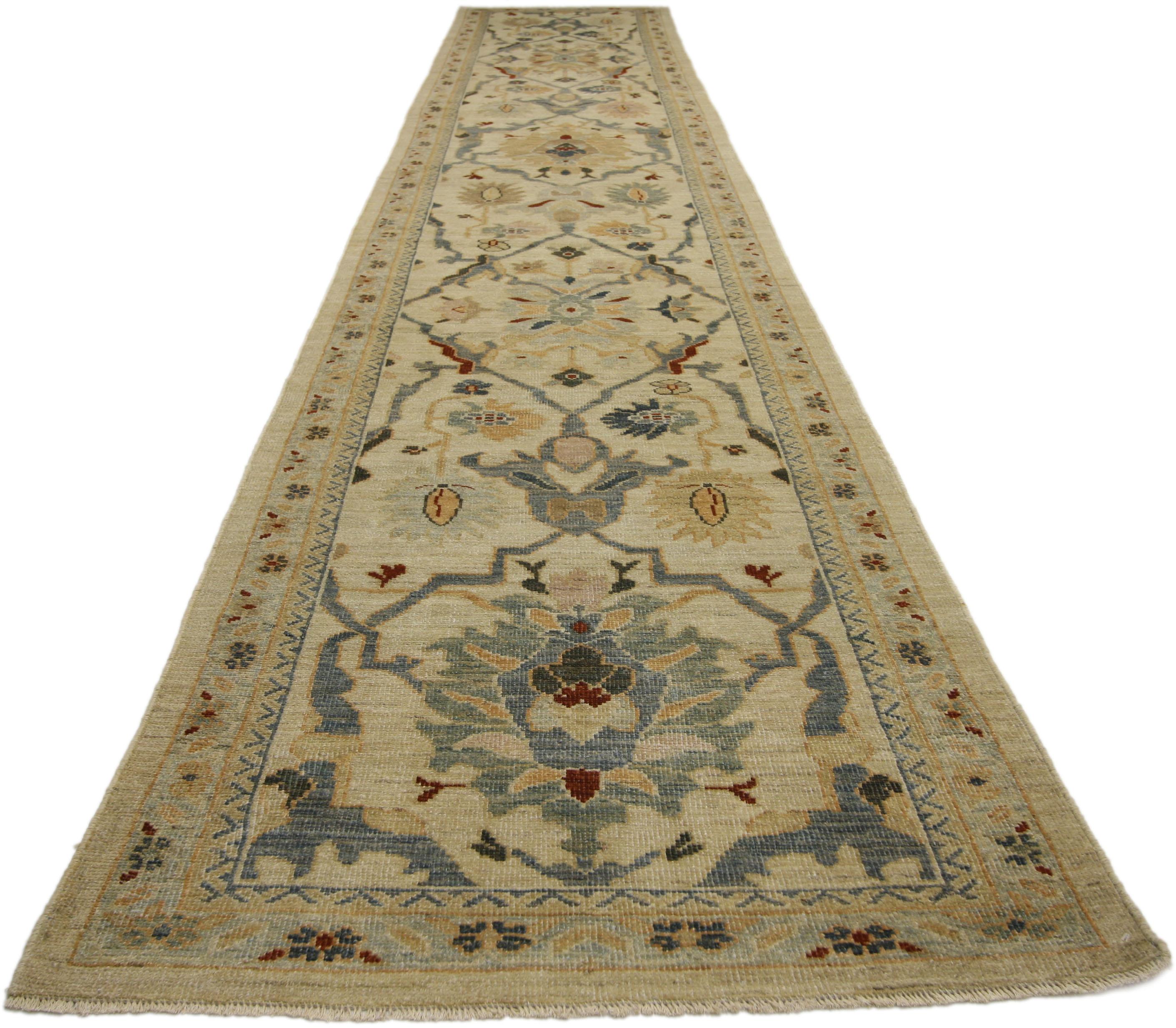 Hand-Knotted Contemporary Persian Sultanabad Rug Carpet Runner