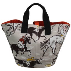 New Never Used Hermes Beach Tote Bag Au Galop in Canvas with Inner Pouch