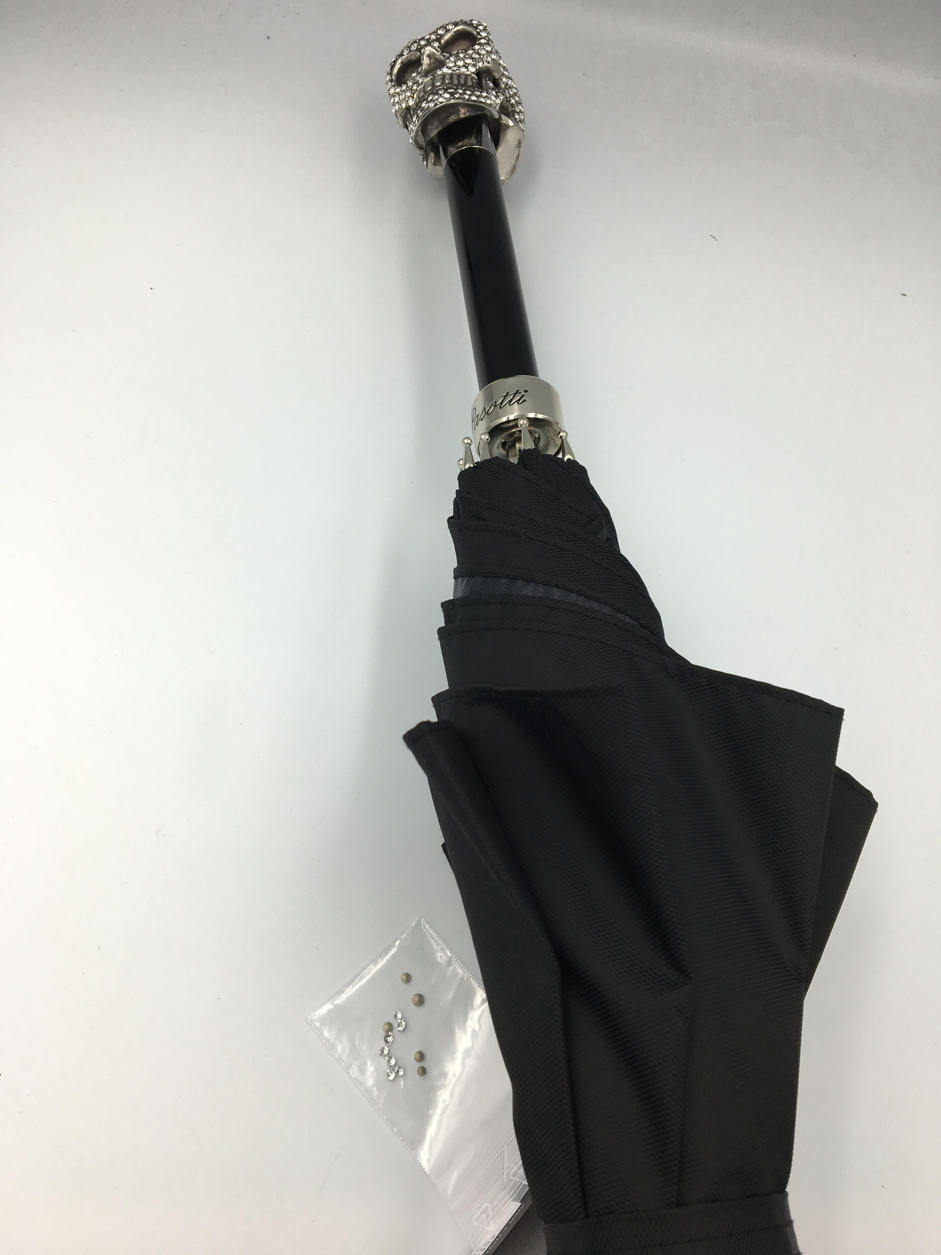 Black New Never Used Swarovski Skull  Italian Luxury Umbrella Pasotti 