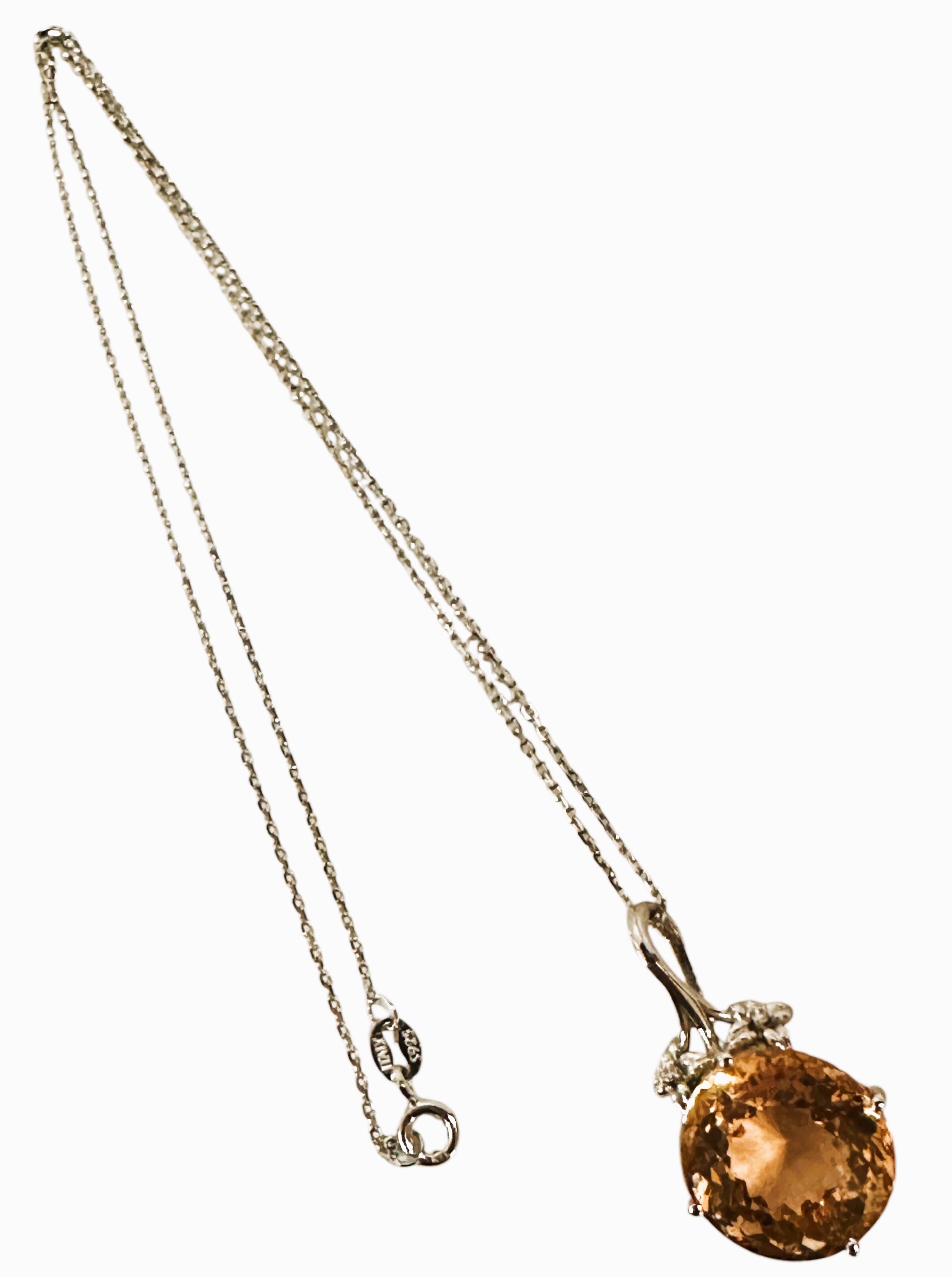 Taglio rotondo Nuova collana in argento con Morganite e Zaffiro taglio diamante da 11,10 carati in vendita