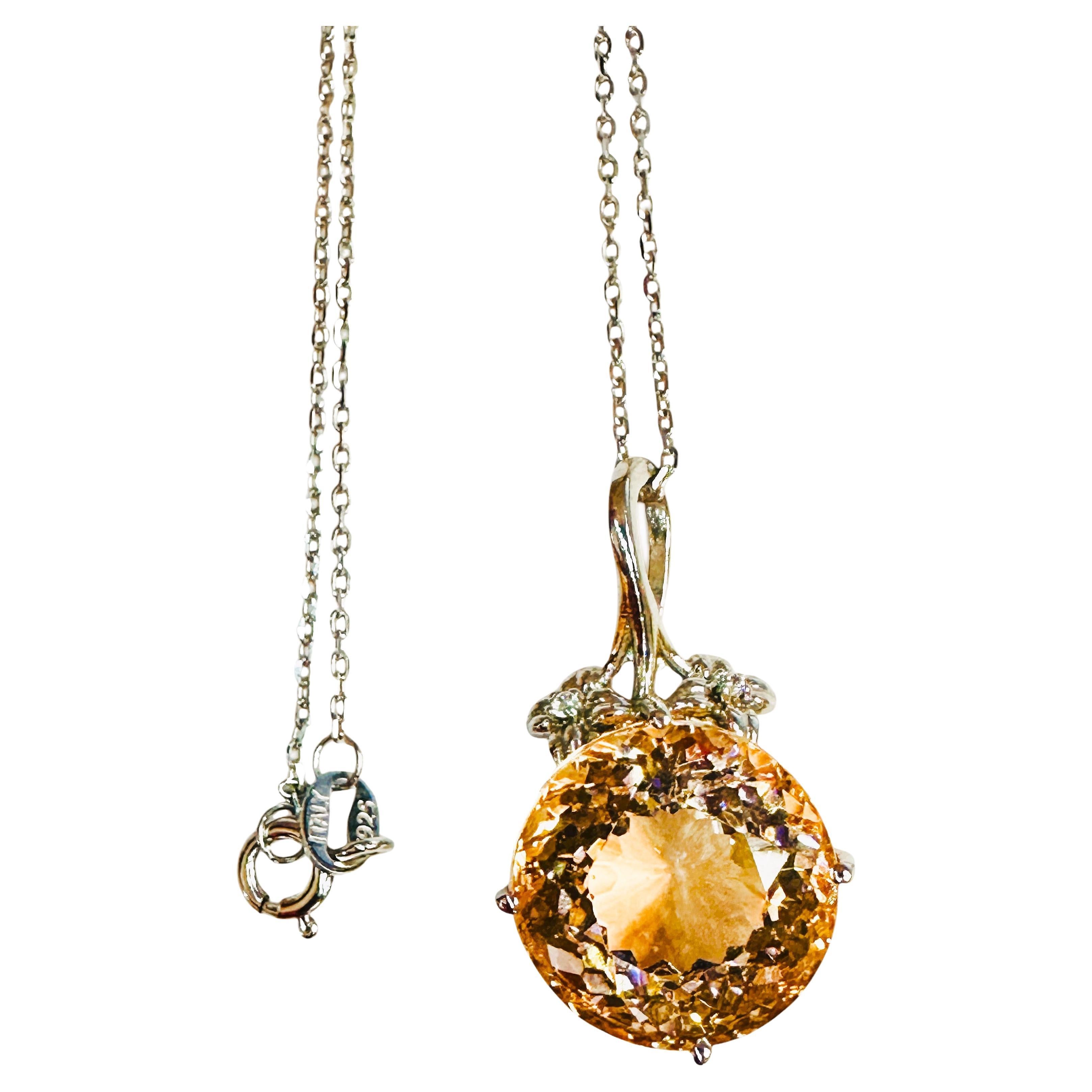 New 11.10 Carat Champagne Morganite & Diamond Cut Sapphire Sterling Necklace