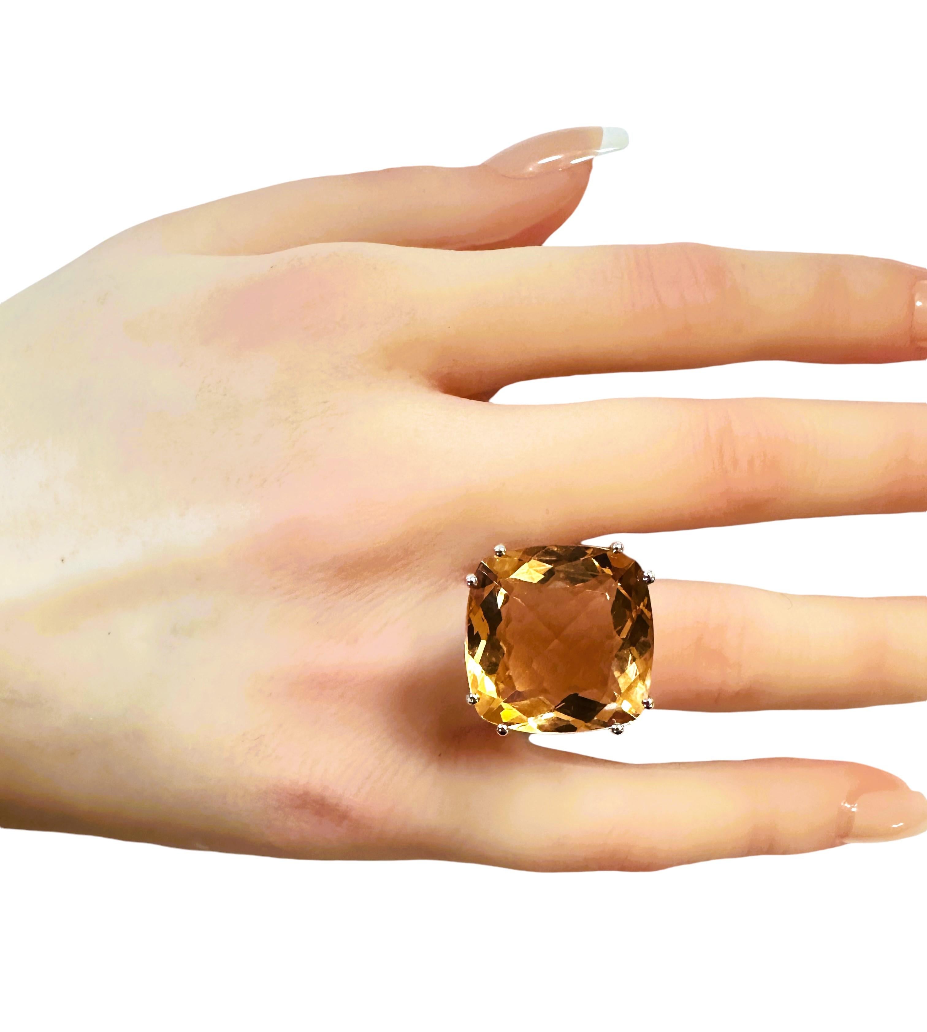 Art Deco New 14.2 Carat Peach Morganite & Diamond Cut Orange Sapphire Sterling Ring For Sale