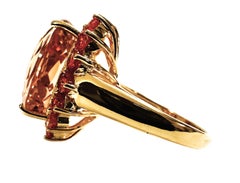 New Nigerian 15.40 Ct Peach Morganite & Sapphire YGold Plated Sterling Ring