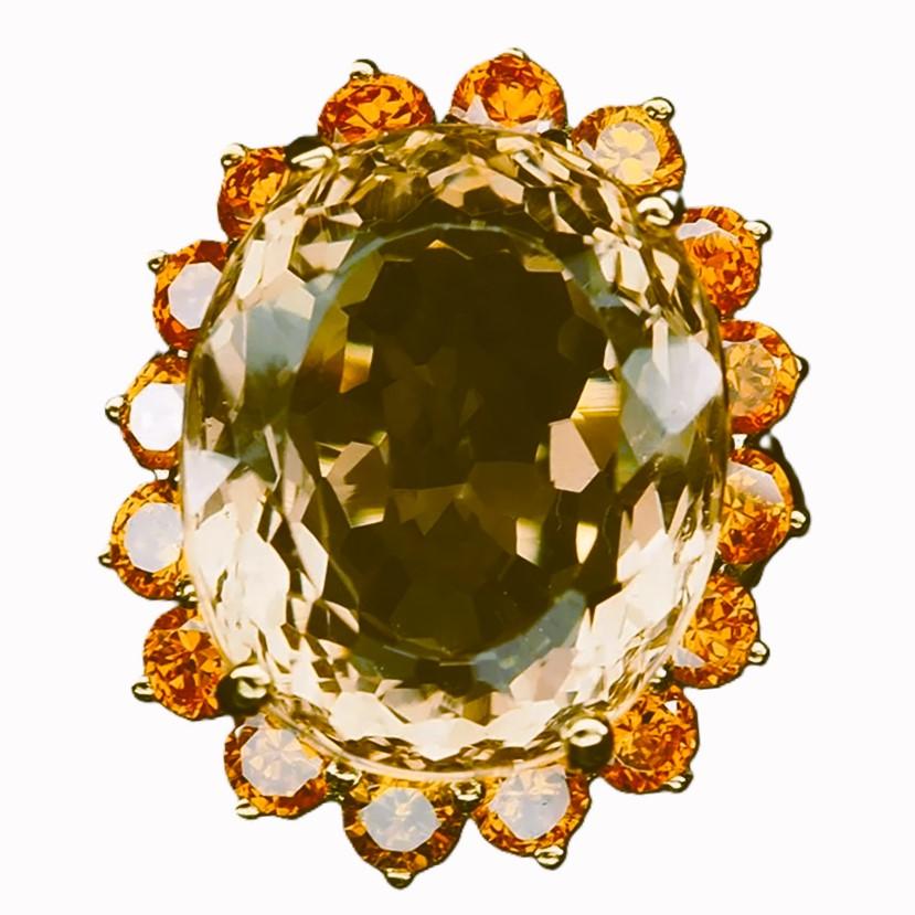 Neuer Nigerianischer 15,40 Karat Pfirsichfarbener Morganit & Saphir Y vergoldeter Sterling-Ring 2