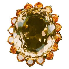New Nigerian 15.40 Ct Peach Morganite & Sapphire YGold Plated Sterling Ring