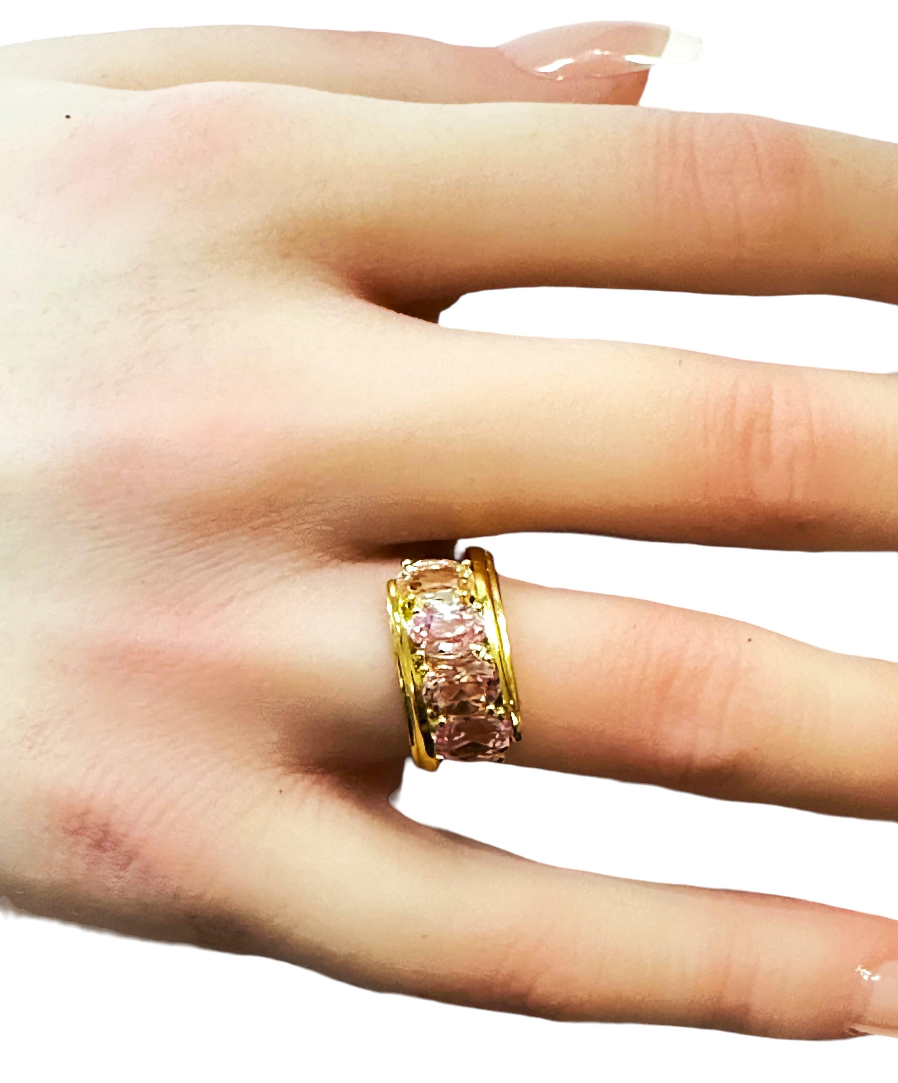 New Nigerian 3.90 Ct Peach Orange Morganite YGold Plated Sterling Ring For Sale 2