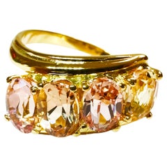 New Nigerian 3.90 Ct Peach Orange Morganite YGold Plated Sterling Ring