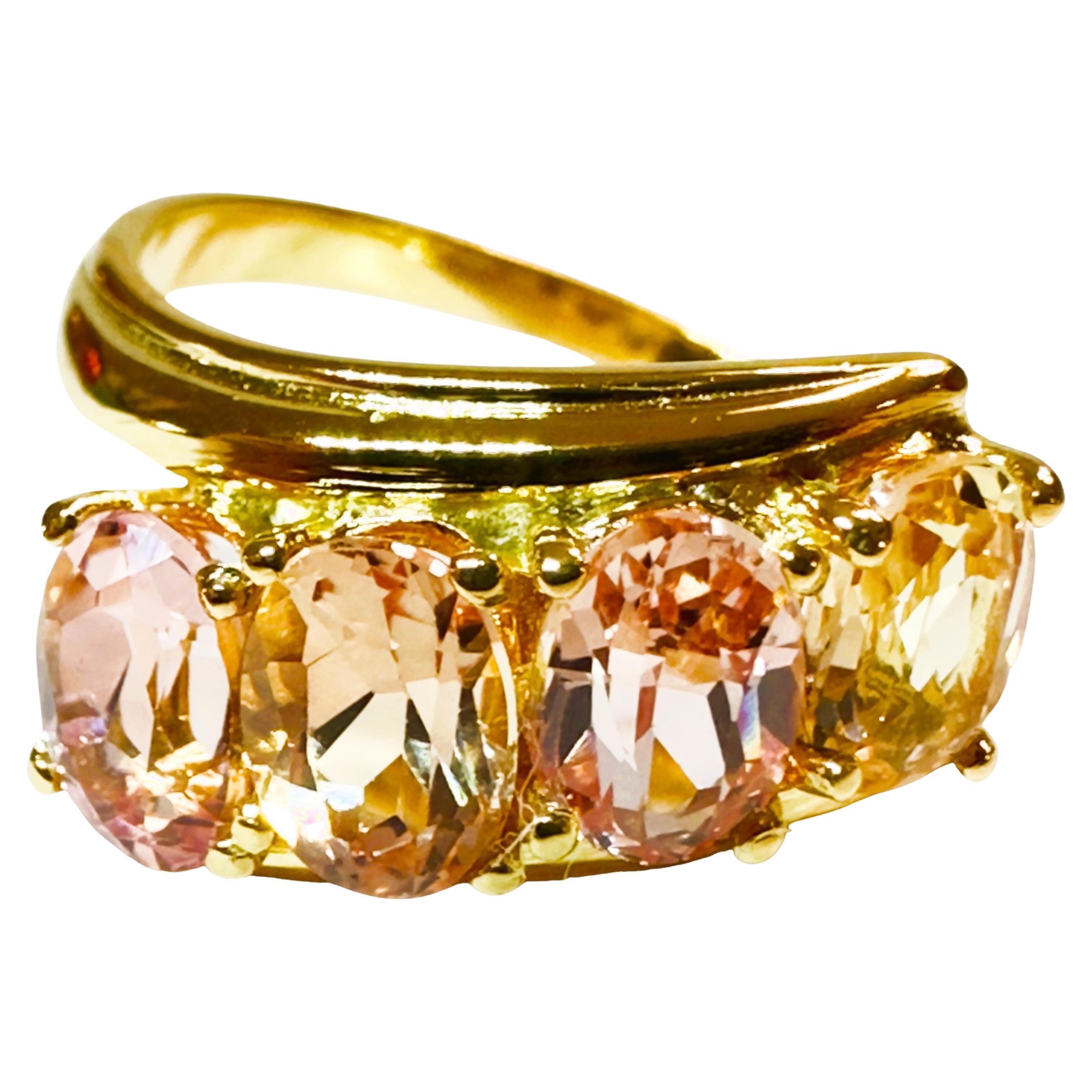 New Nigerian 3.90 Ct Peach Orange Morganite YGold Plated Sterling Ring For Sale