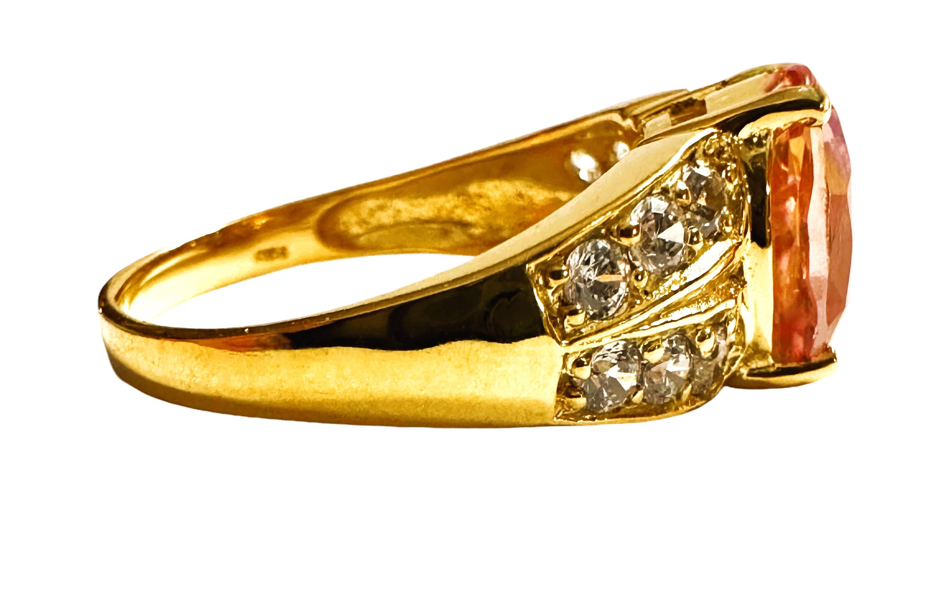 New 4.3 Carat Champagne Morganite & Diamond Cut Yellow Gold Sterling Ring In New Condition In Eagan, MN