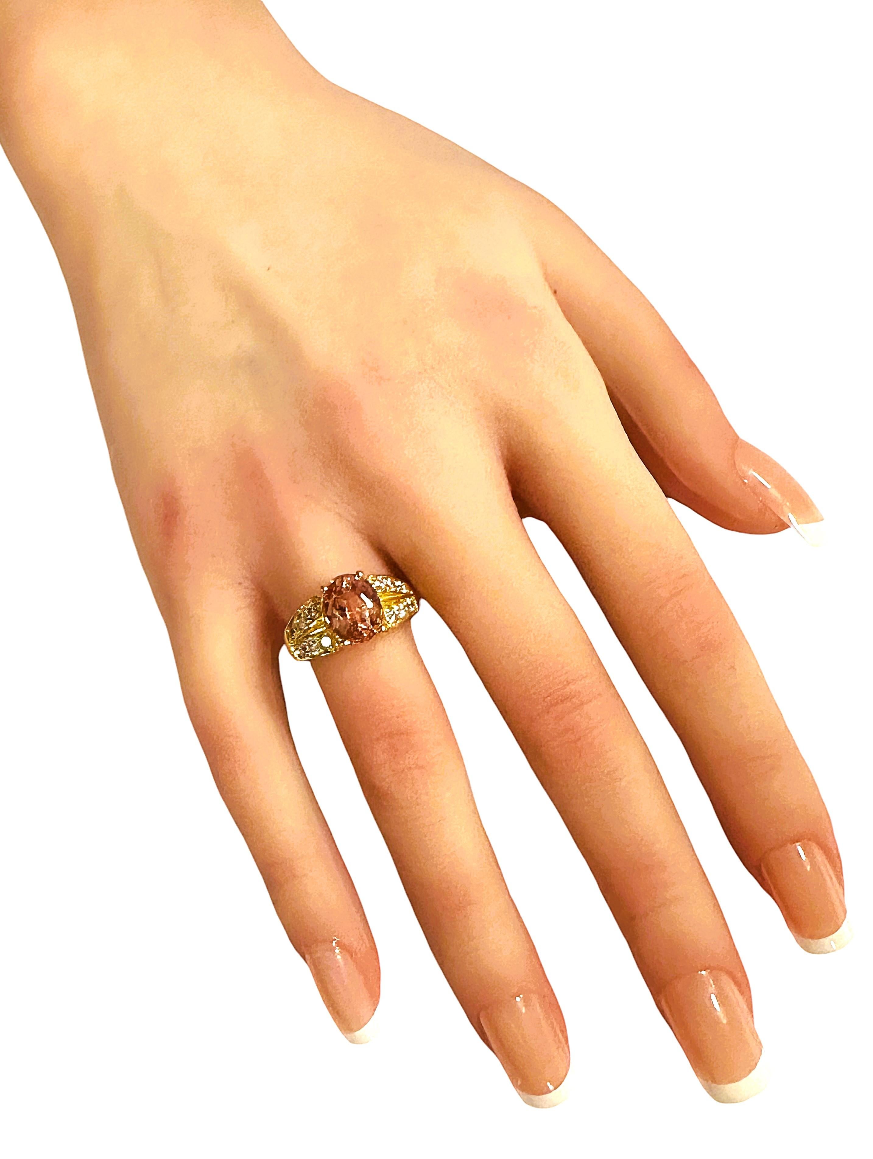Women's New 4.3 Carat Champagne Morganite & Diamond Cut Yellow Gold Sterling Ring
