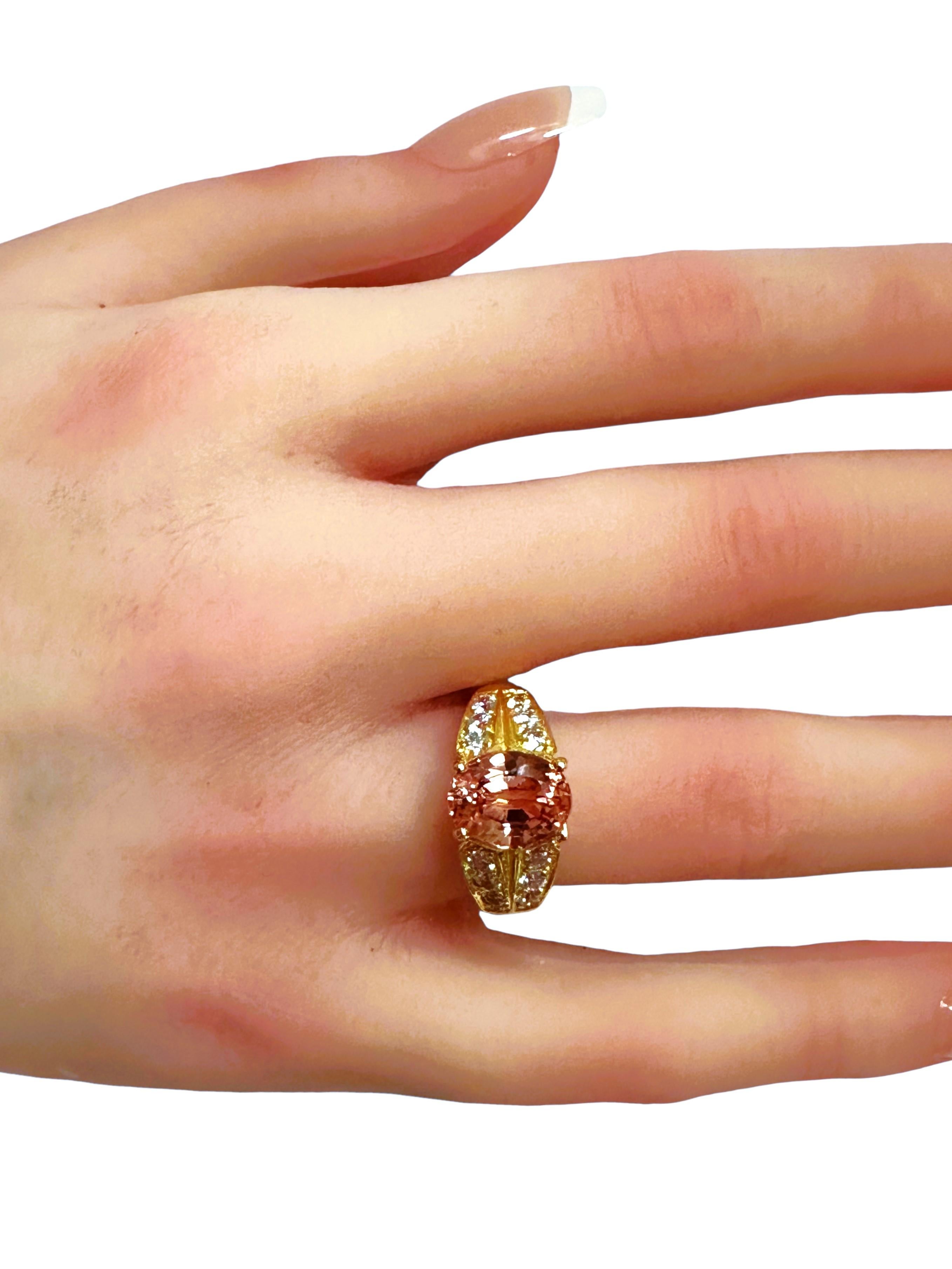 New 4.3 Carat Champagne Morganite & Diamond Cut Yellow Gold Sterling Ring 1