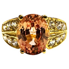 New 4.3 Carat Champagne Morganite & Diamond Cut Yellow Gold Sterling Ring