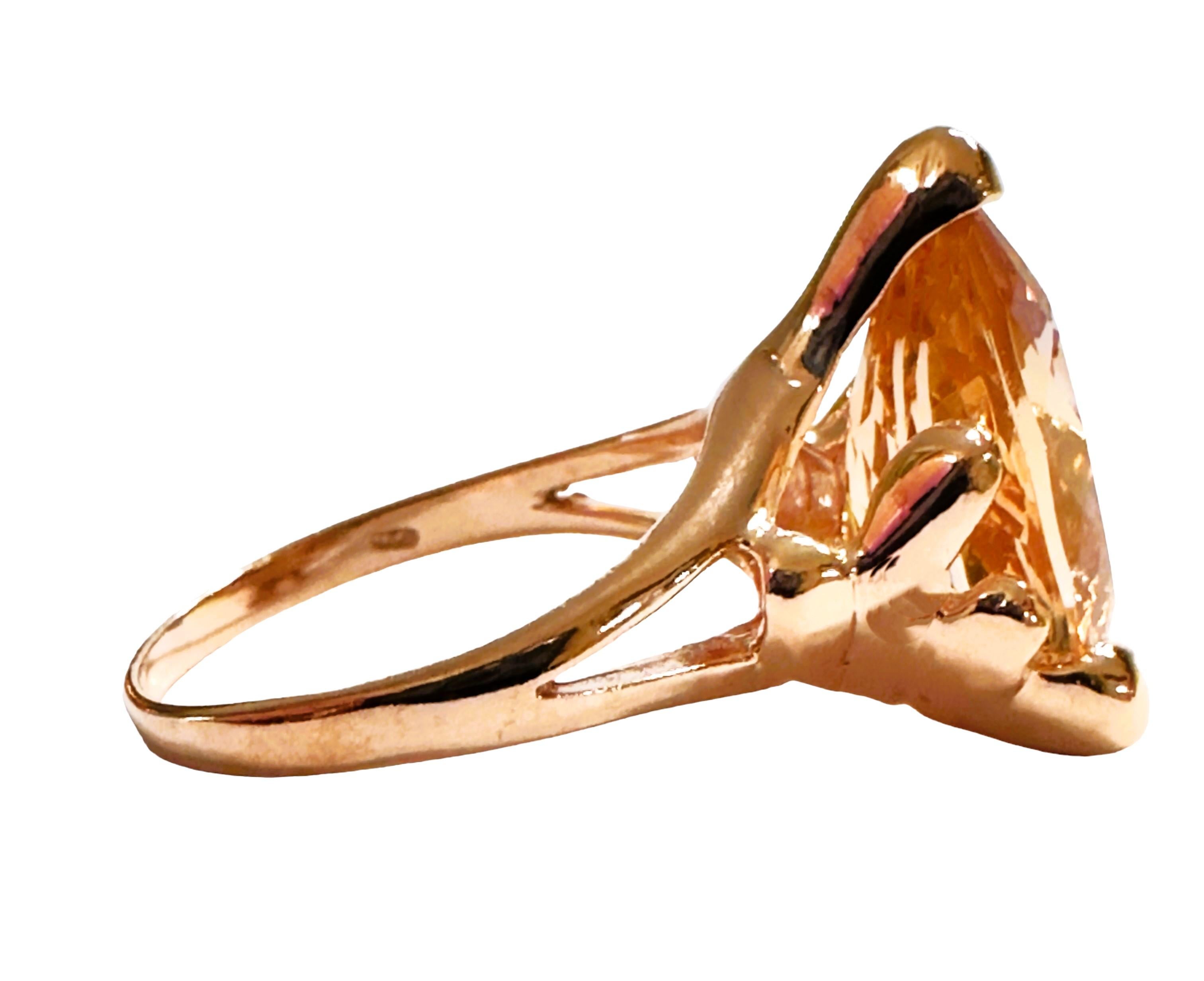 Pear Cut New Nigerian 5.80 Ct Peach Orange Morganite RGold Plated Sterling Ring