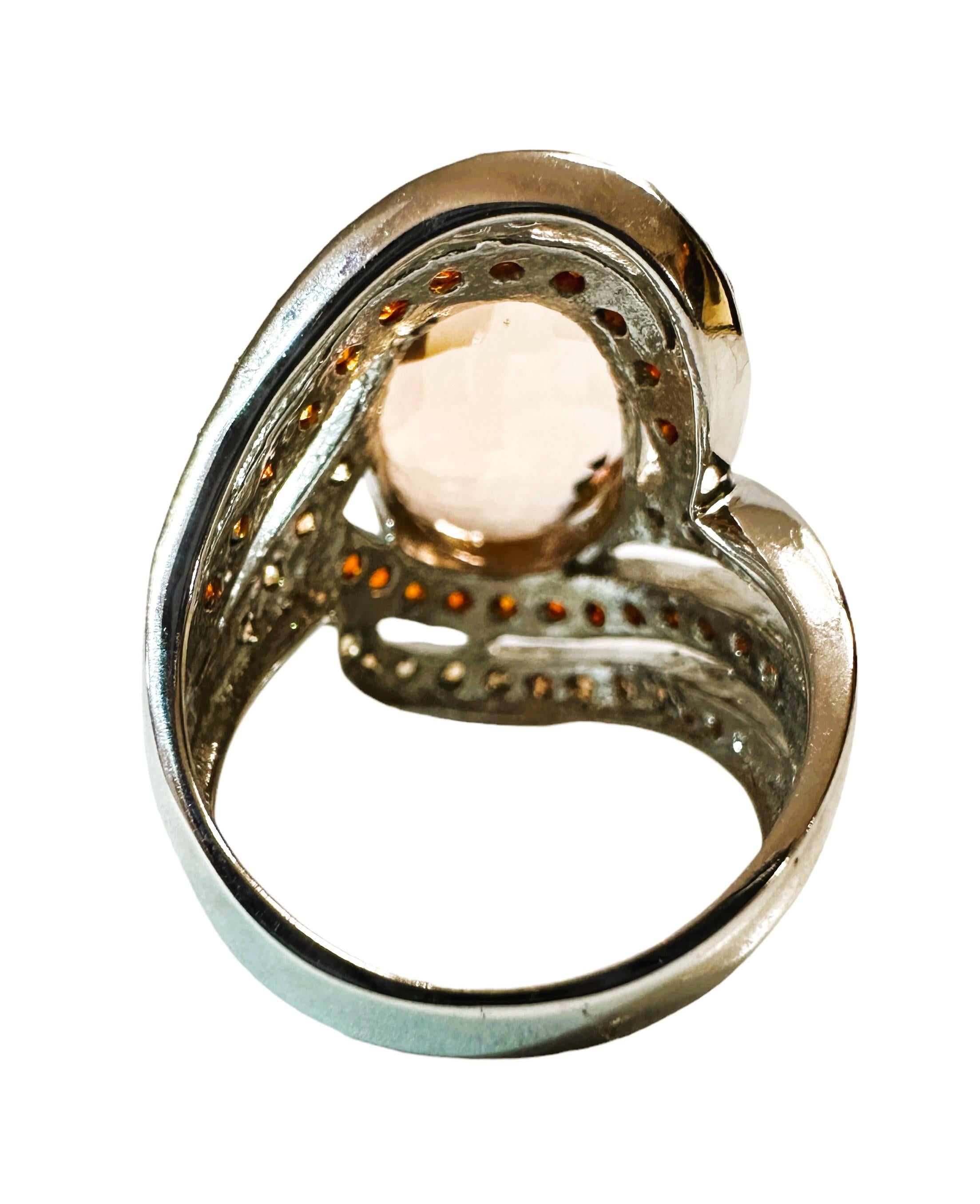 Women's New Nigerian 8.6 Ct Peach Orange Morganite & Orange Sapphire Sterling Ring For Sale