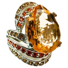 New Nigerian 8.6 Ct Peach Orange Morganite & Sapphire Sterling Ring Size 6