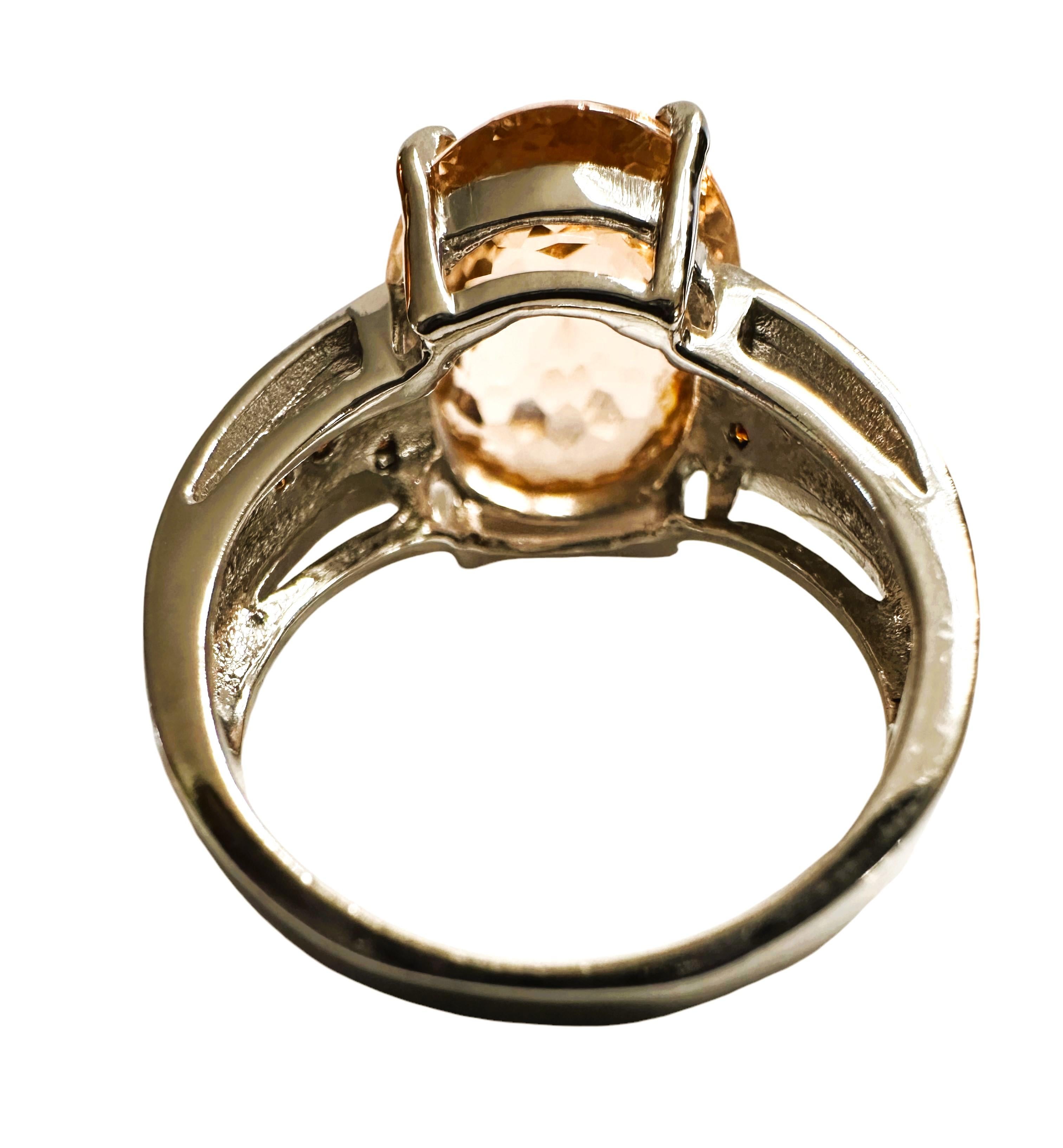 New 9.20 Carat Peach Morganite & Diamond Cut Sapphire Sterling Ring In New Condition For Sale In Eagan, MN