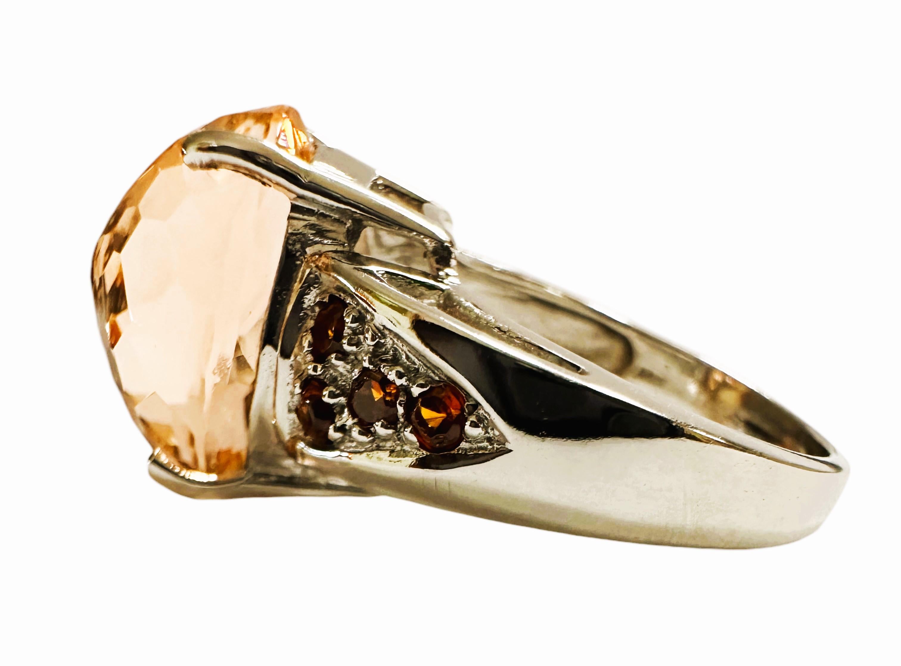 Women's New 9.20 Carat Peach Morganite & Diamond Cut Sapphire Sterling Ring For Sale