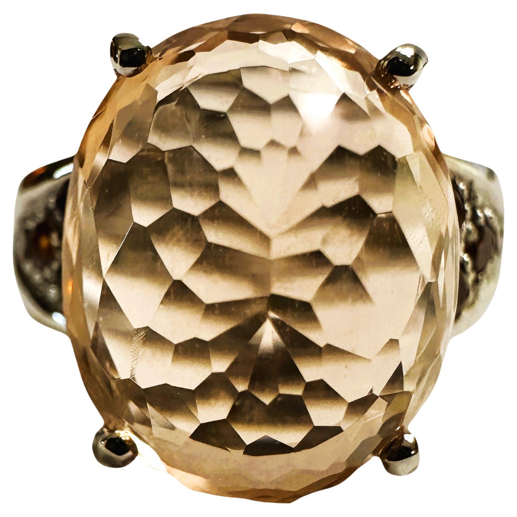 New 9.20 Carat Peach Morganite & Diamond Cut Sapphire Sterling Ring