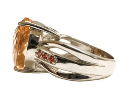 New Nigerian IF 10.90 Ct Peach Orange Morganite & Orange Sapphire Sterling Ring