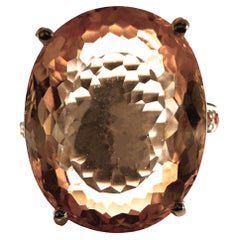 New Nigerian IF 10.90 Ct Peach Orange Morganite & Orange Sapphire Sterling Ring