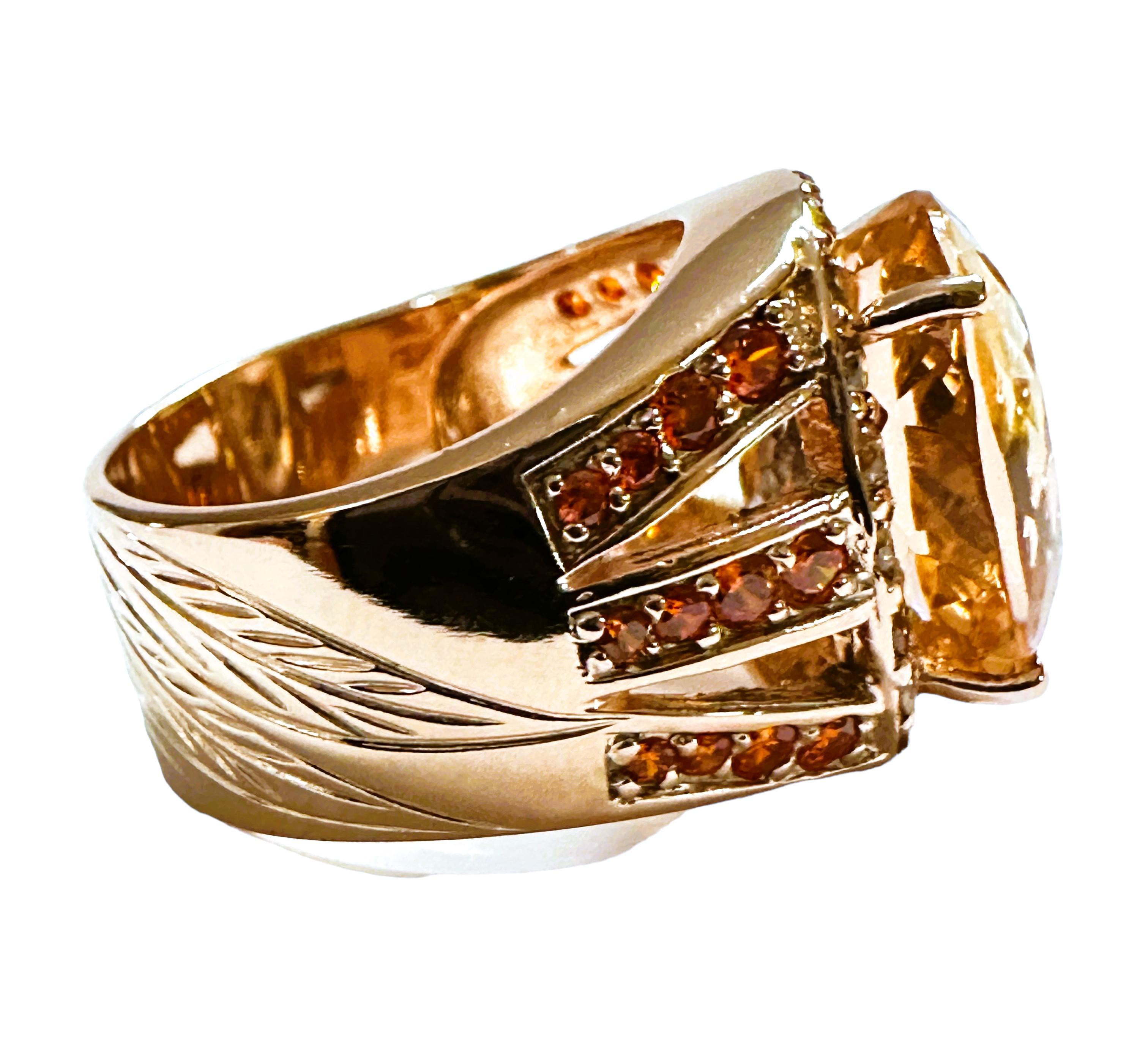 New Nigerian IF 11.0 Ct Peach Orange Morganite & Orange Sapphire Sterling Ring In New Condition For Sale In Eagan, MN