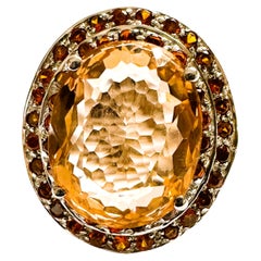 New Nigerian IF 12.0 Ct Peach Orange Morganite & Orange Sapphire Sterling Ring
