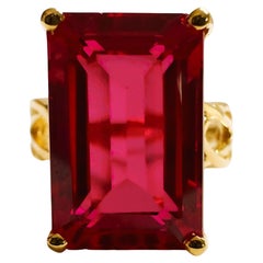 New Nigerian IF 12.40 Ct Vivid Rubellite Sapphire YGold Plated Sterling Ring