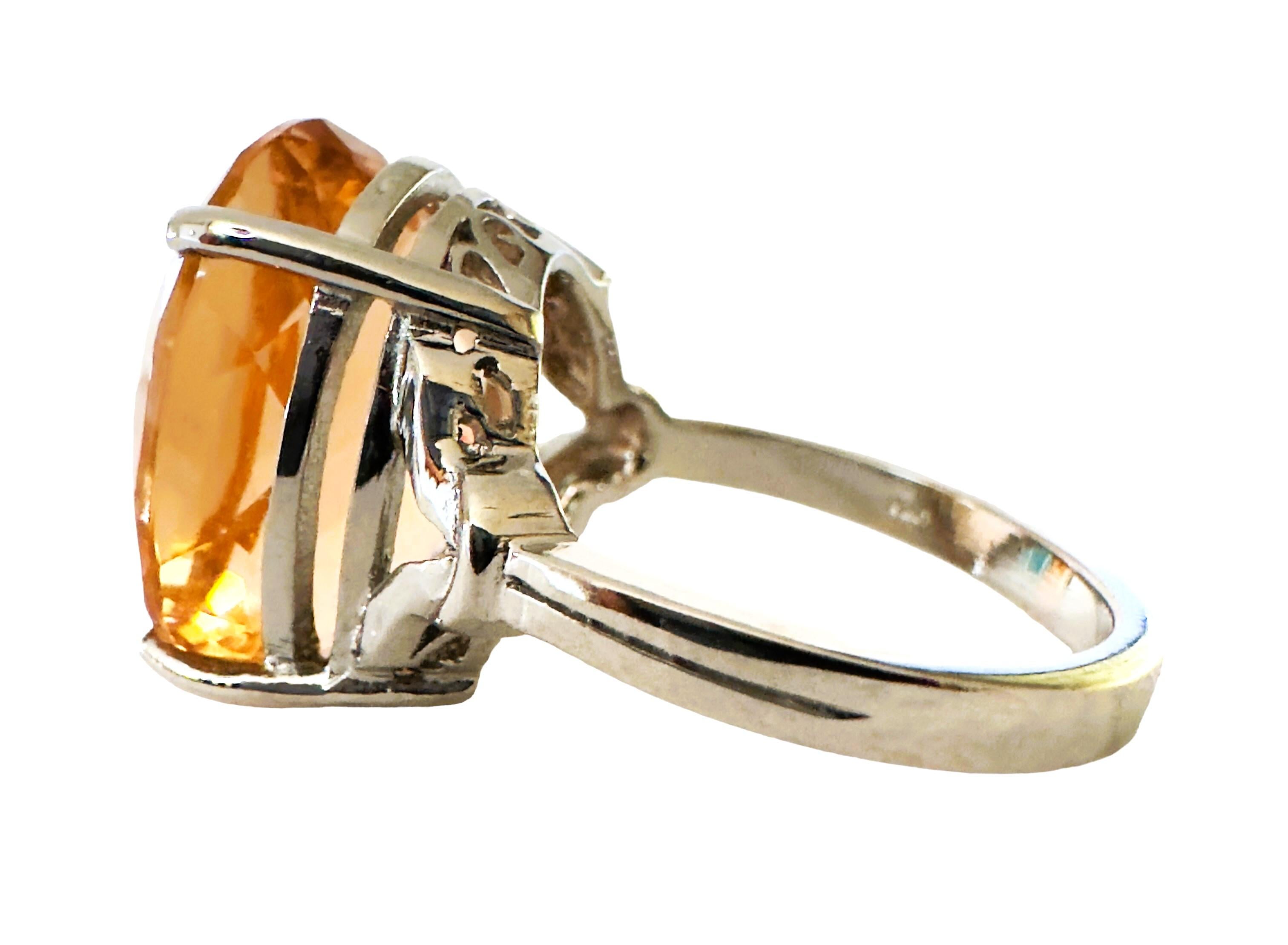 Art Deco New Nigerian IF 13.90 Ct Peach Orange Morganite Sterling Ring For Sale