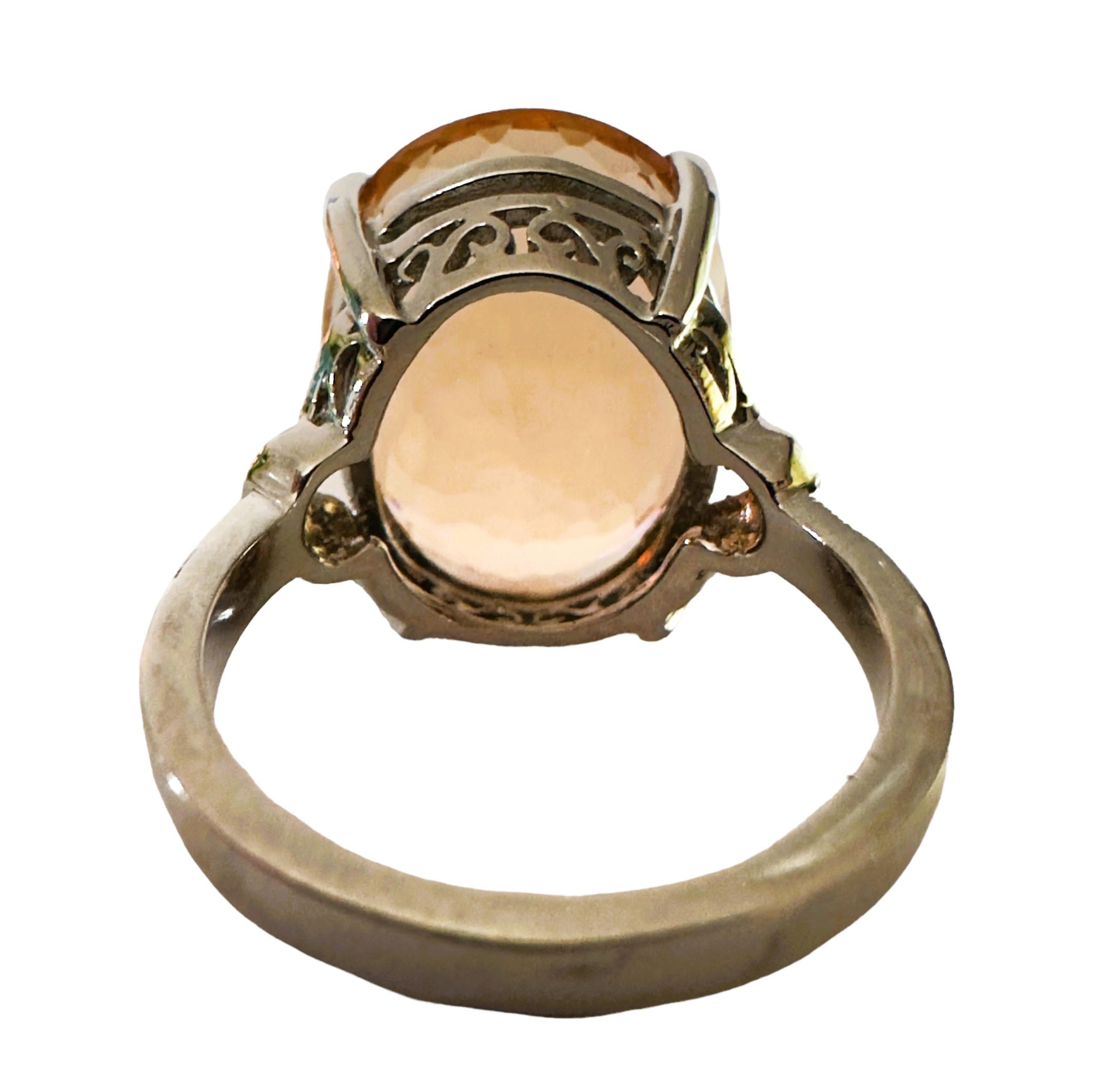 Oval Cut New Nigerian IF 13.90 Ct Peach Orange Morganite Sterling Ring For Sale