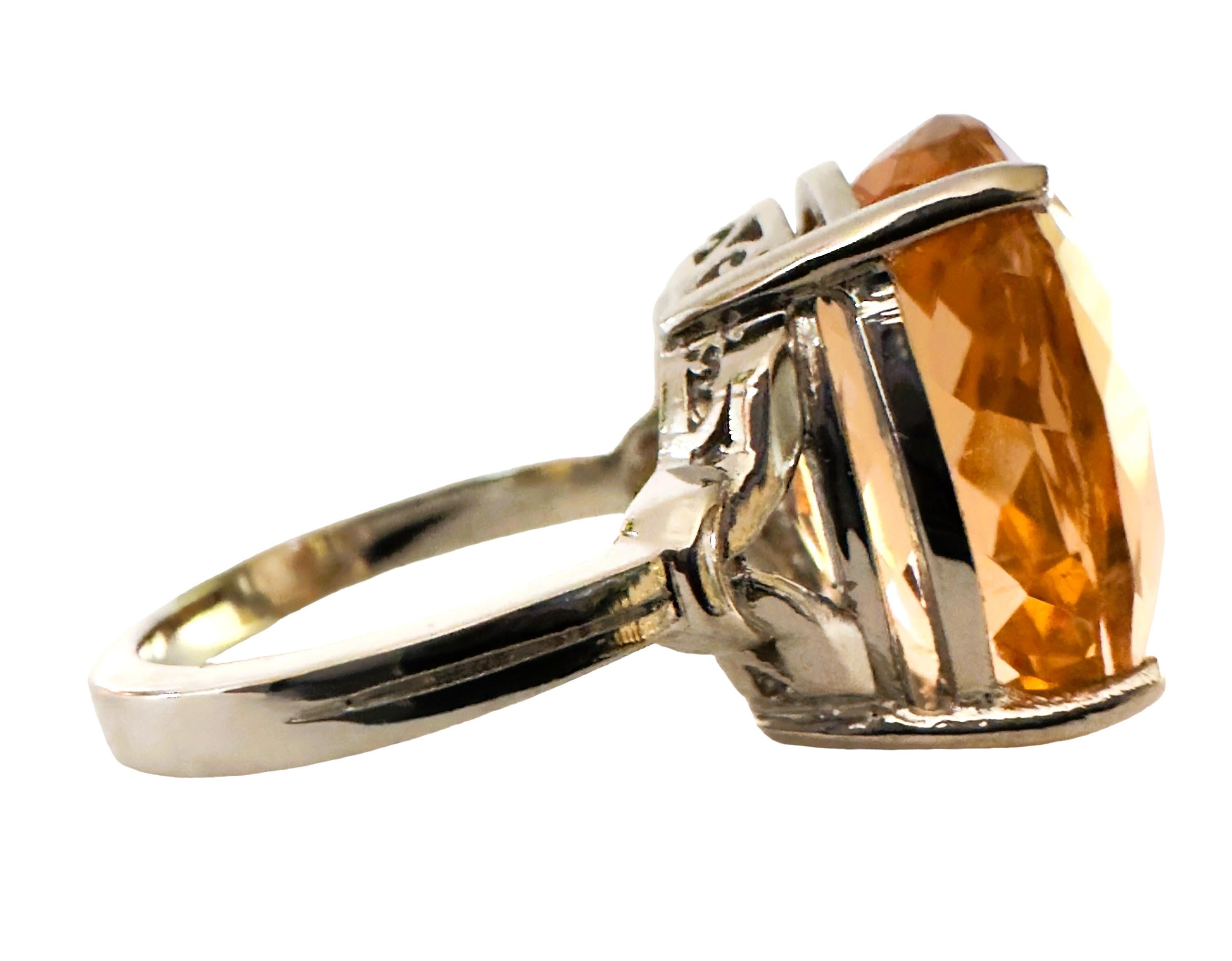 New Nigerian IF 13.90 Ct Peach Orange Morganite Sterling Ring In New Condition For Sale In Eagan, MN