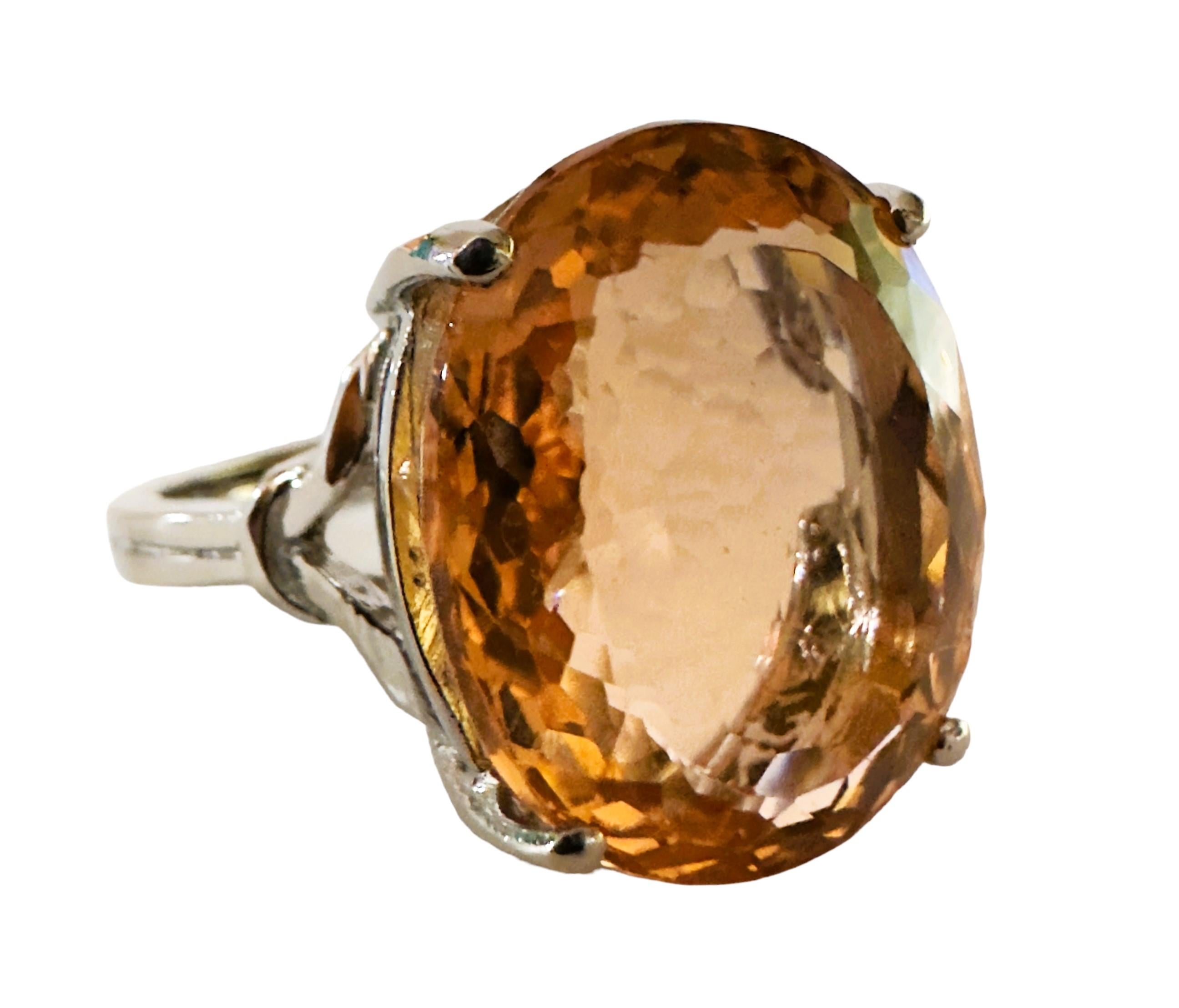 Women's New Nigerian IF 13.90 Ct Peach Orange Morganite Sterling Ring For Sale