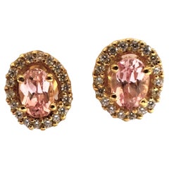 New Nigerian IF 1.50ct Pink Peach Sapphire YGold Plated Post Sterling Earrings