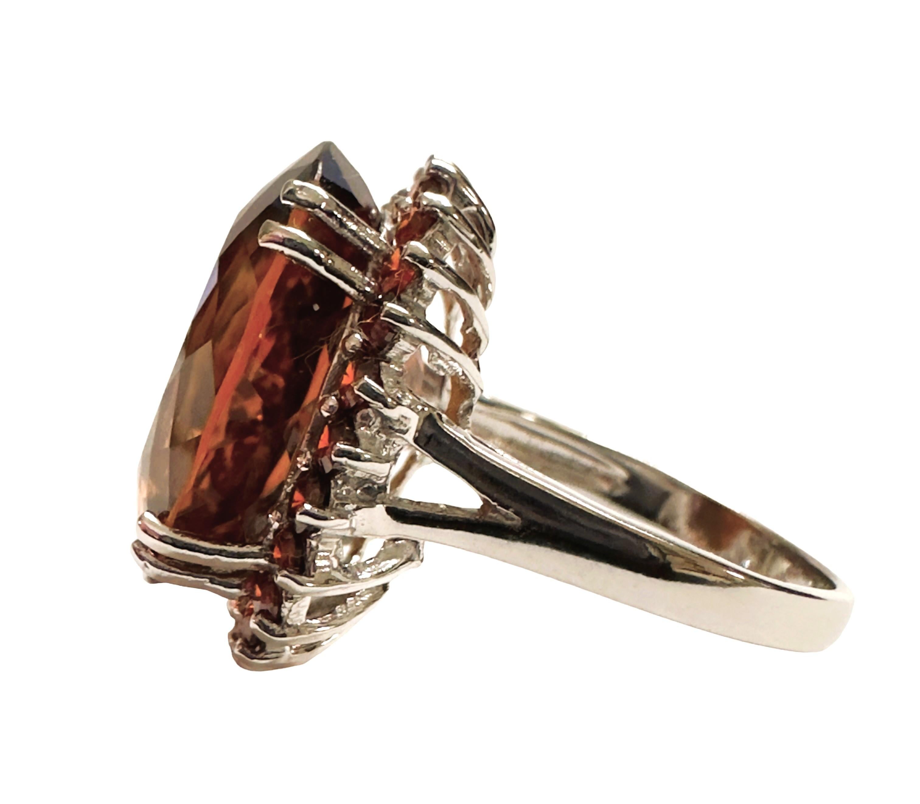 Oval Cut New Nigerian IF 18.30 Ct Orange Champagne Topaz Sterling Ring For Sale