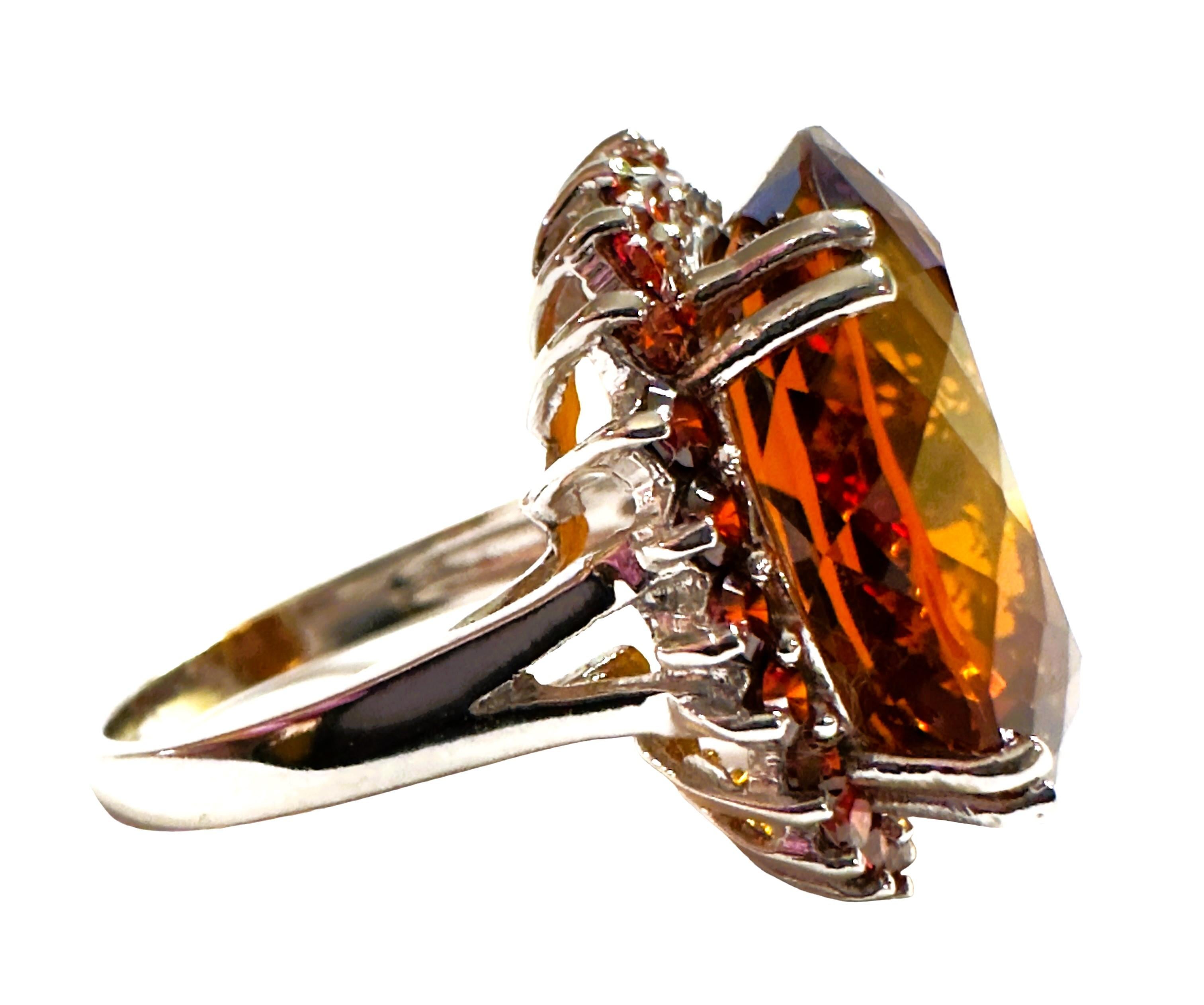 Women's New Nigerian IF 18.30 Ct Orange Champagne Topaz Sterling Ring For Sale