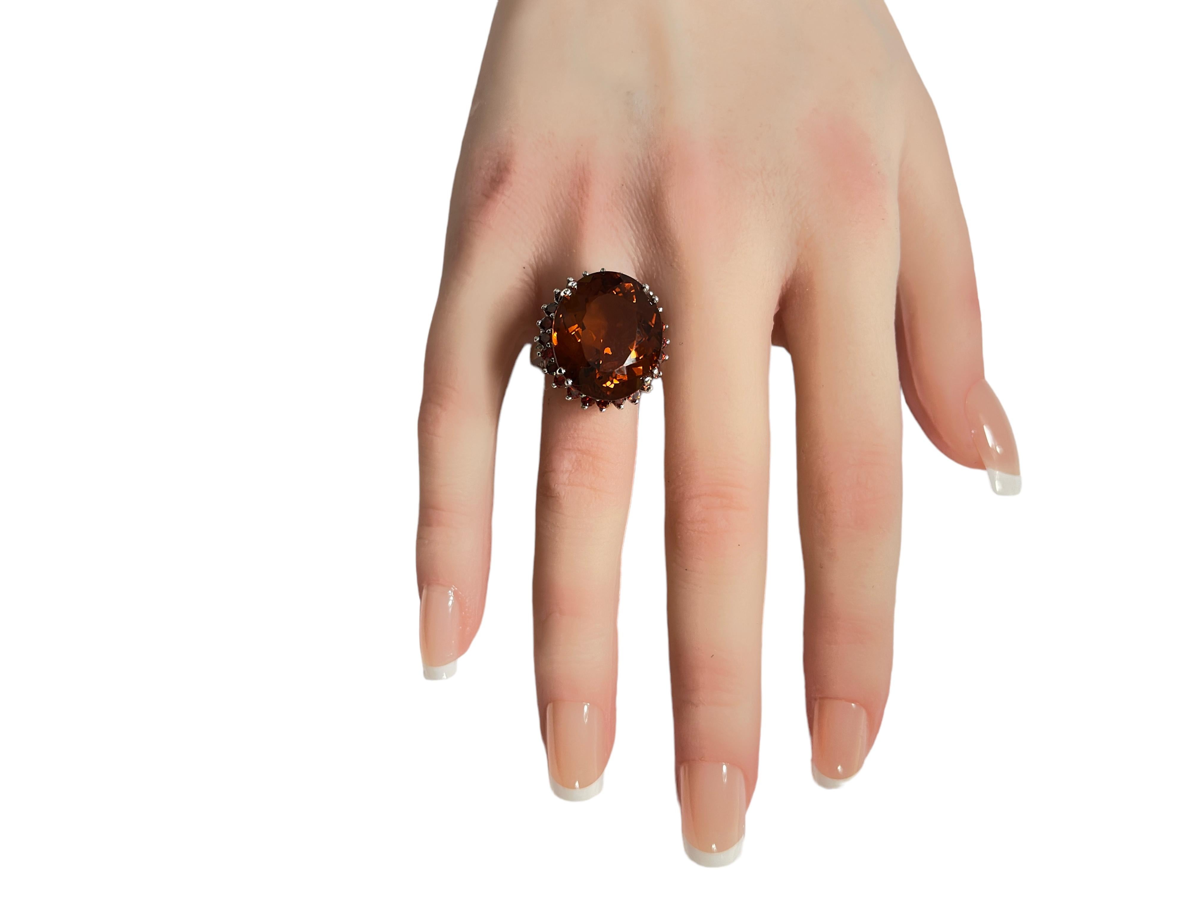 New Nigerian IF 18.30 Ct Orange Champagne Topaz Sterling Ring For Sale 2
