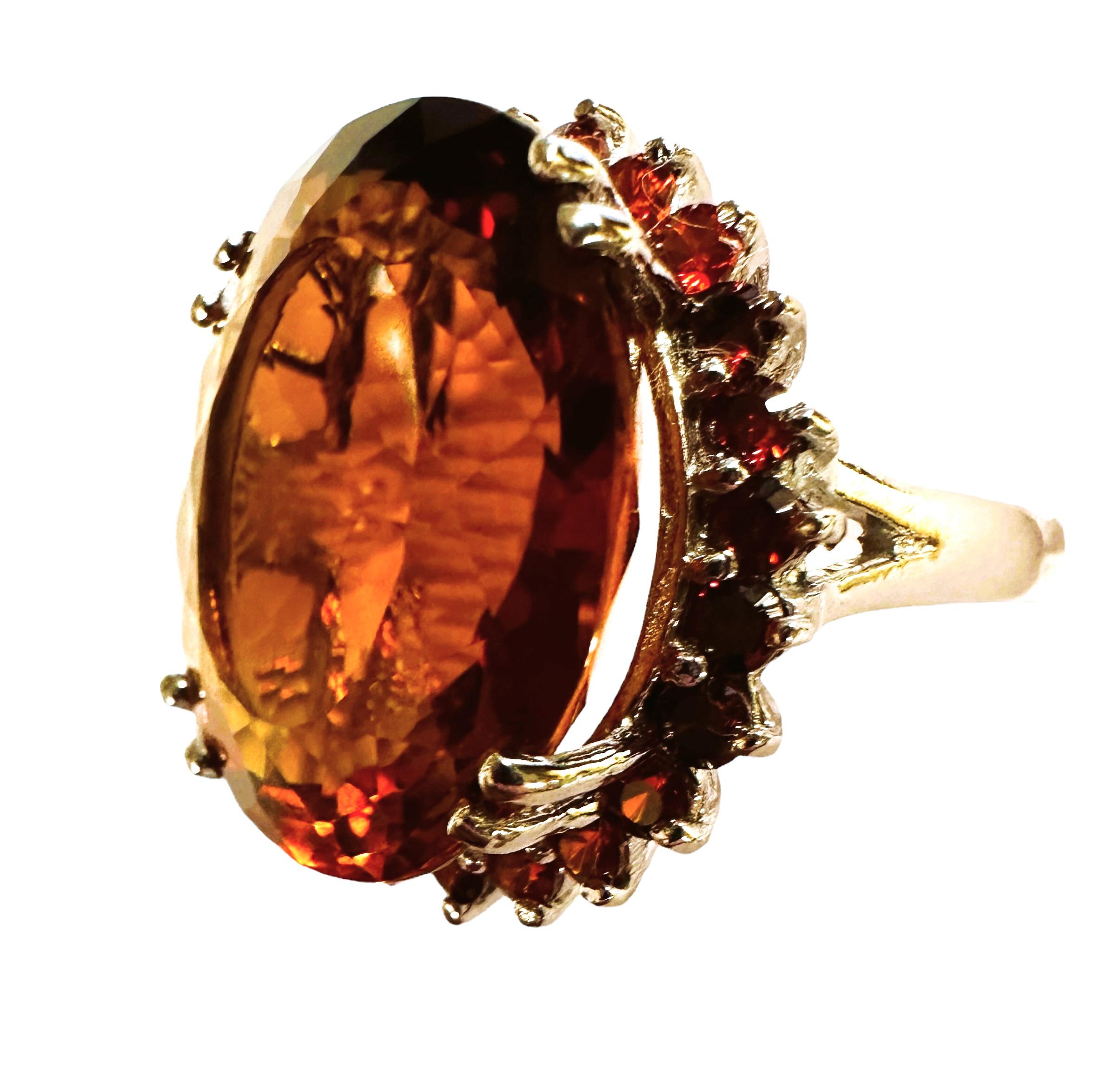 New Nigerian IF 18.30 Ct Orange Champagne Topaz Sterling Ring For Sale 3