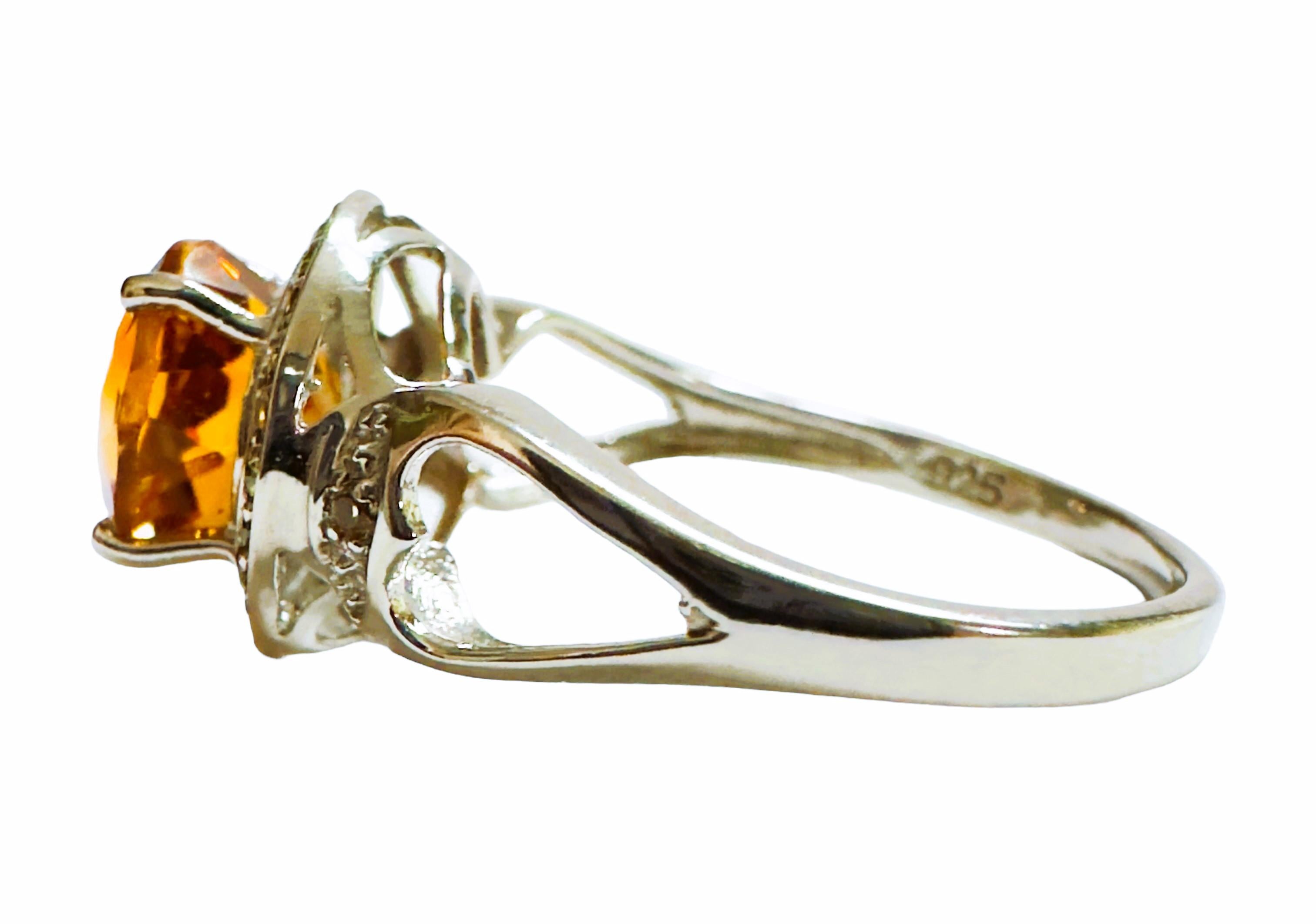 Art Deco New Nigerian IF 2.1Ct Orange Champagne Morganite & Yellow Sapphire Sterling Ring For Sale