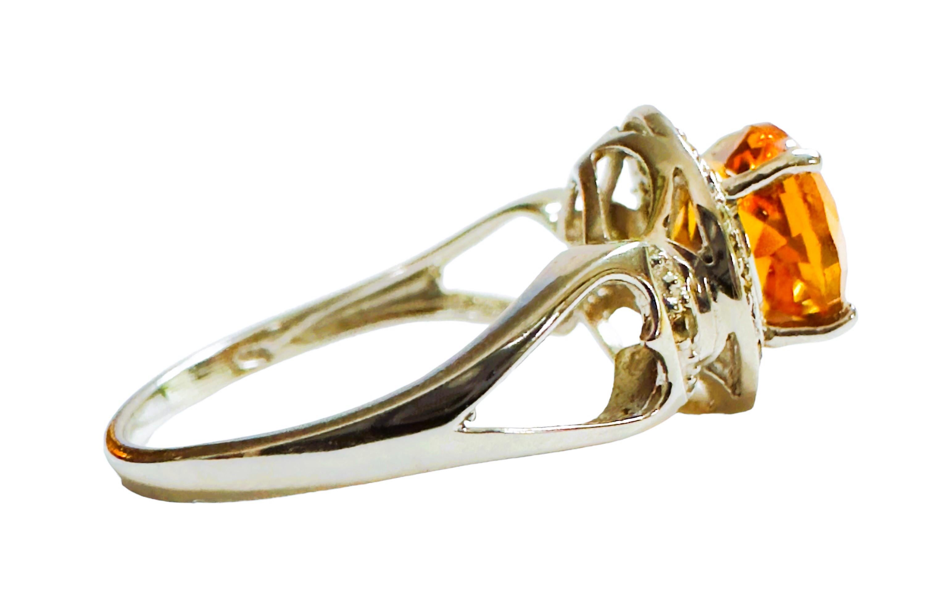 New Nigerian IF 2.1Ct Orange Champagne Morganite & Yellow Sapphire Sterling Ring In New Condition For Sale In Eagan, MN