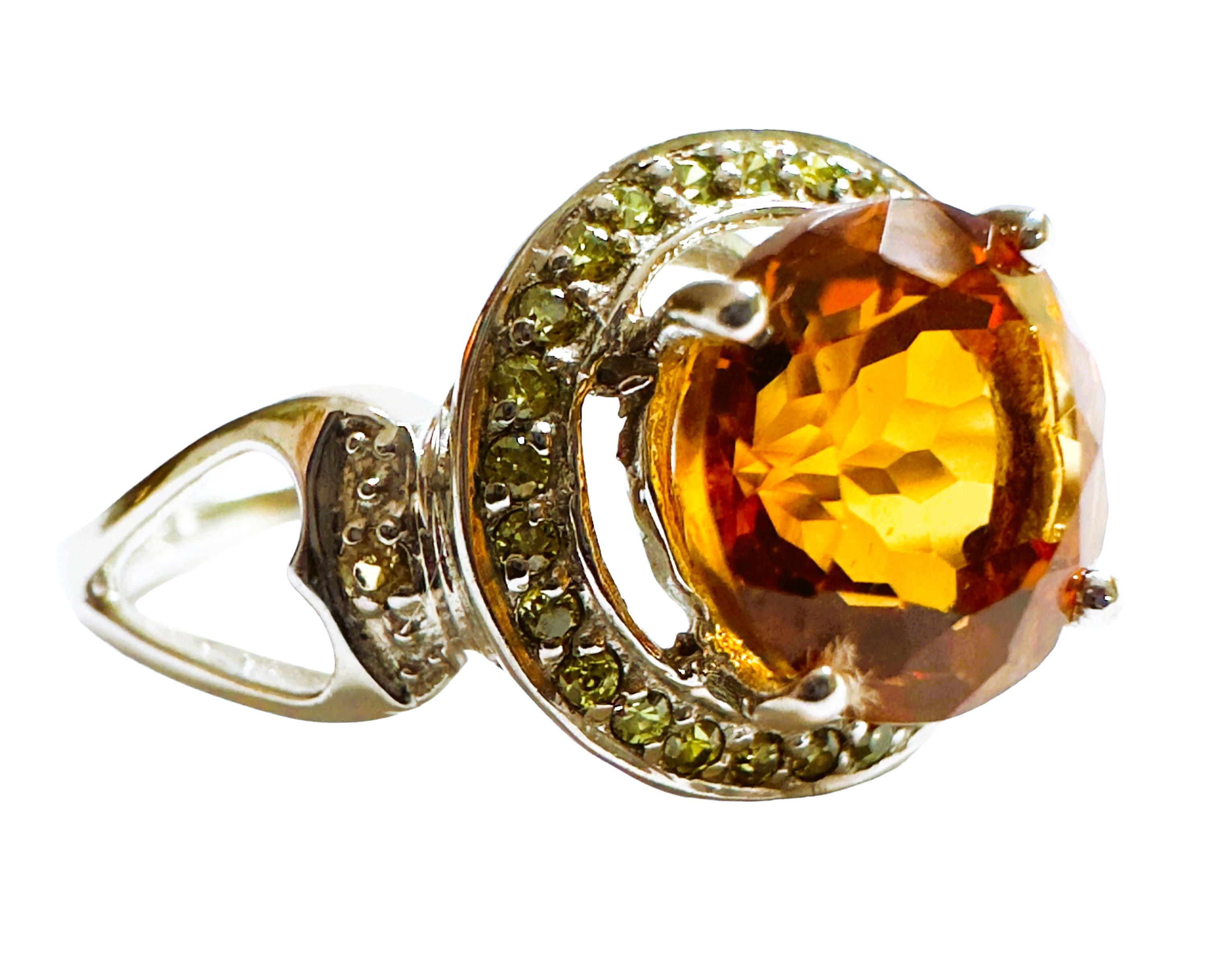 Women's New Nigerian IF 2.1Ct Orange Champagne Morganite & Yellow Sapphire Sterling Ring For Sale