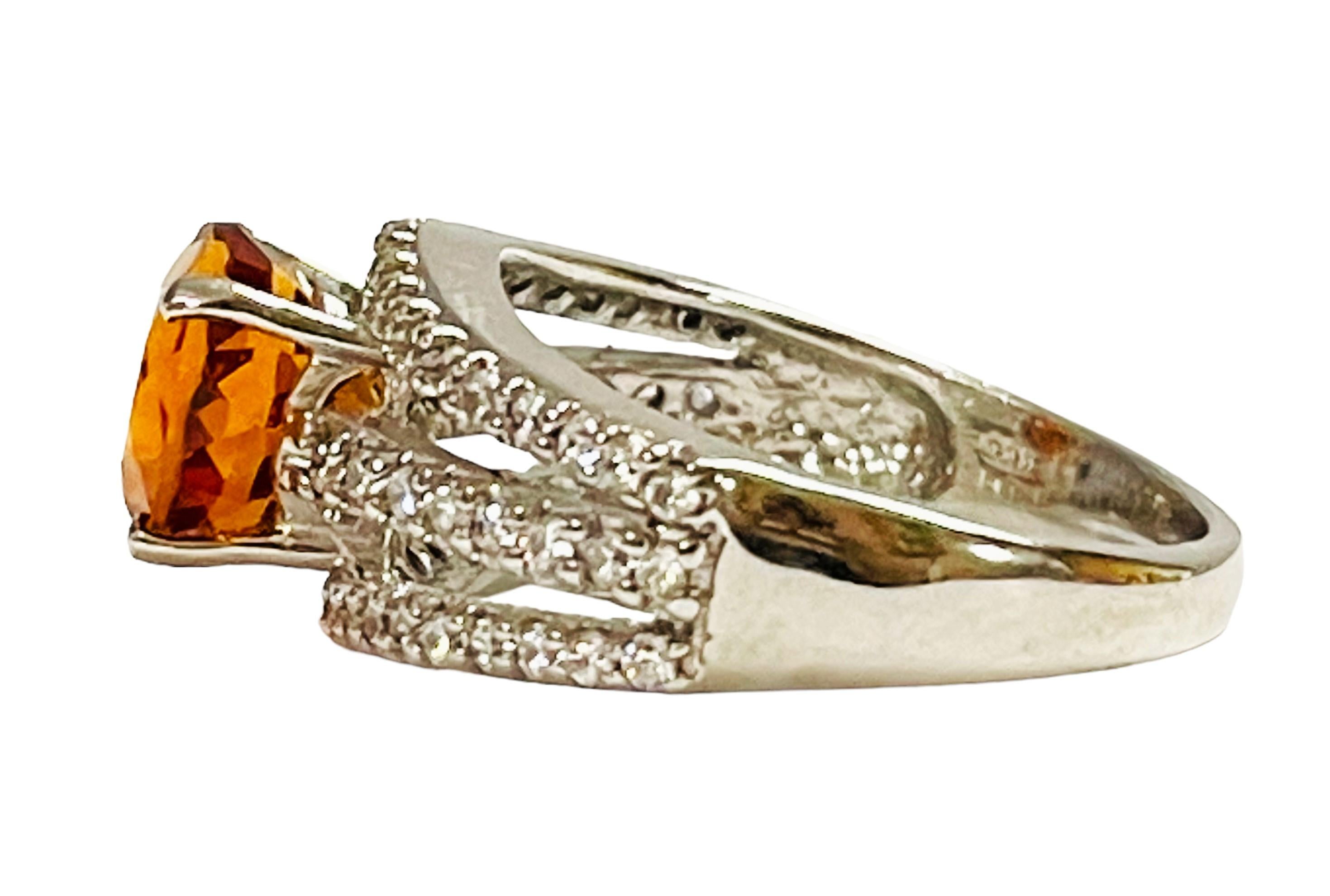 Round Cut New Nigerian If 2.4 Carat Orange Morganite & White Sapphire Sterling Ring