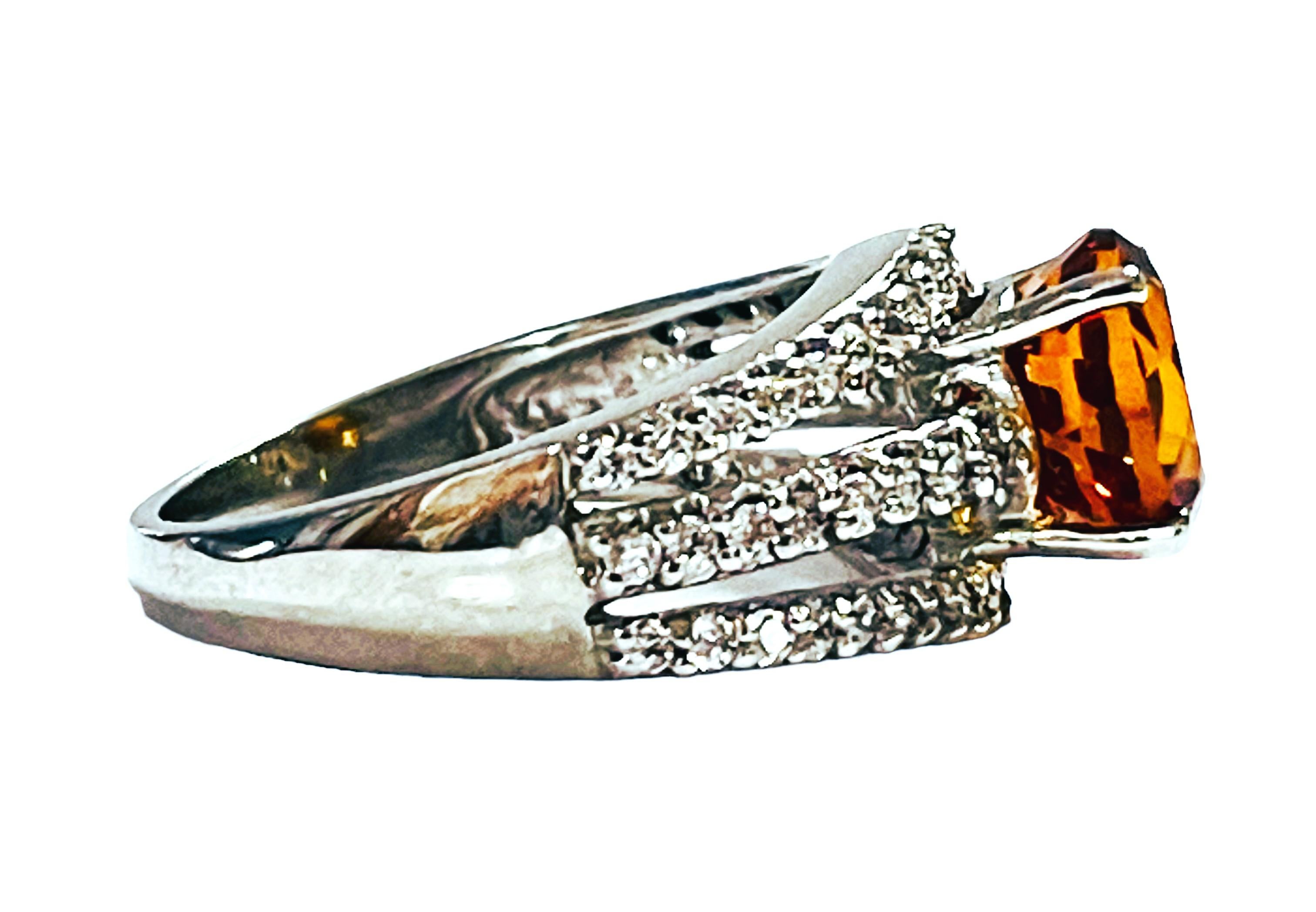 Women's New Nigerian If 2.4 Carat Orange Morganite & White Sapphire Sterling Ring