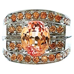 New Nigerian IF 2.80ct Champagne Morganite & Sapphire YGold Plated Sterling Ring