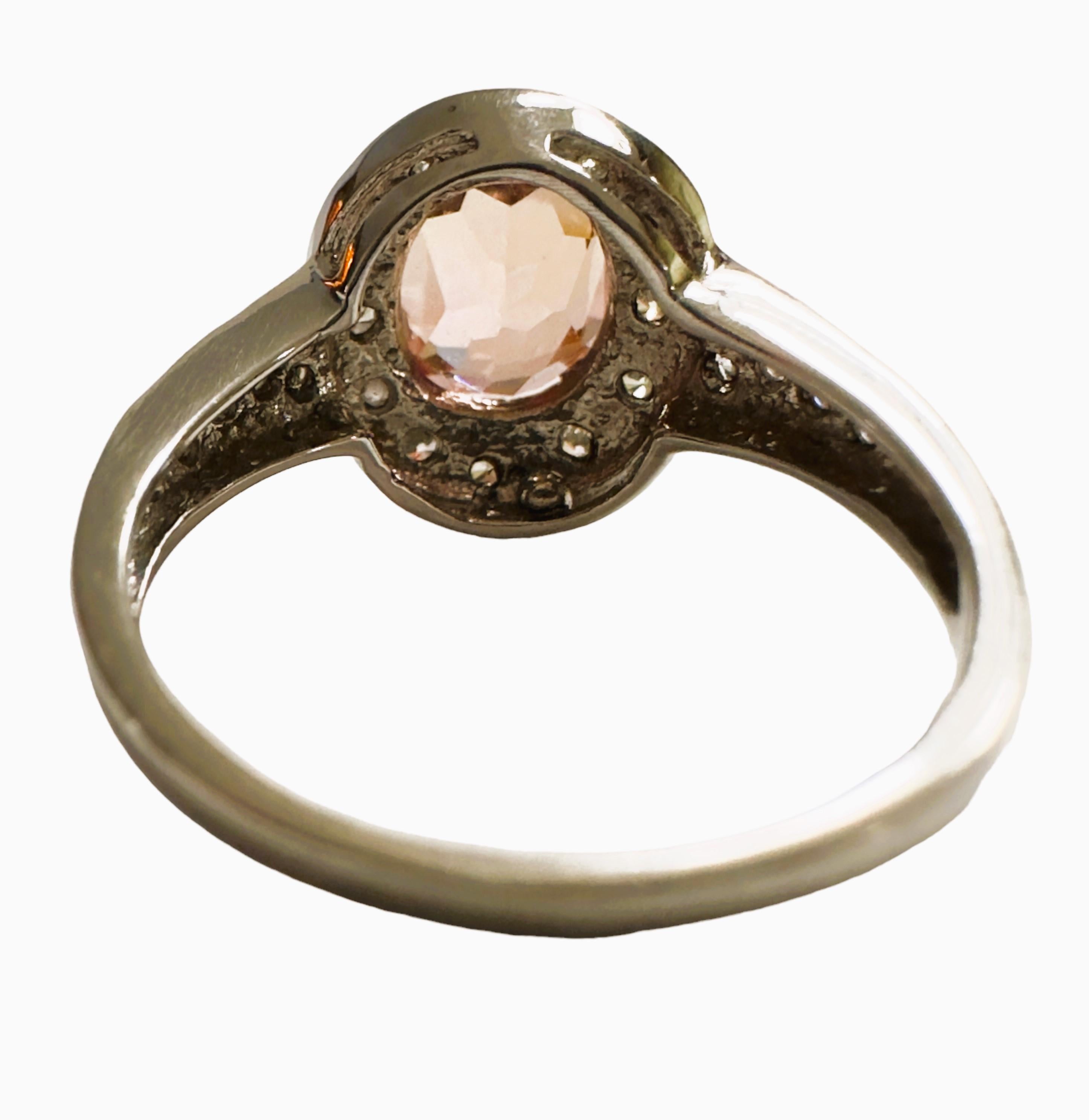 Art Deco New Nigerian IF 2.90 Ct Pink Peach Morganite & White Sapphire Sterling Ring For Sale
