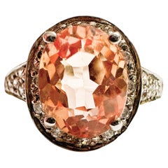 New Nigerian IF 2.90 Ct Pink Peach Morganite & White Sapphire Sterling Ring