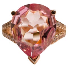 New Nigerian IF 3.50 Ct Pink Peach Morganite & Pink Sapphire RGold Sterling Ring